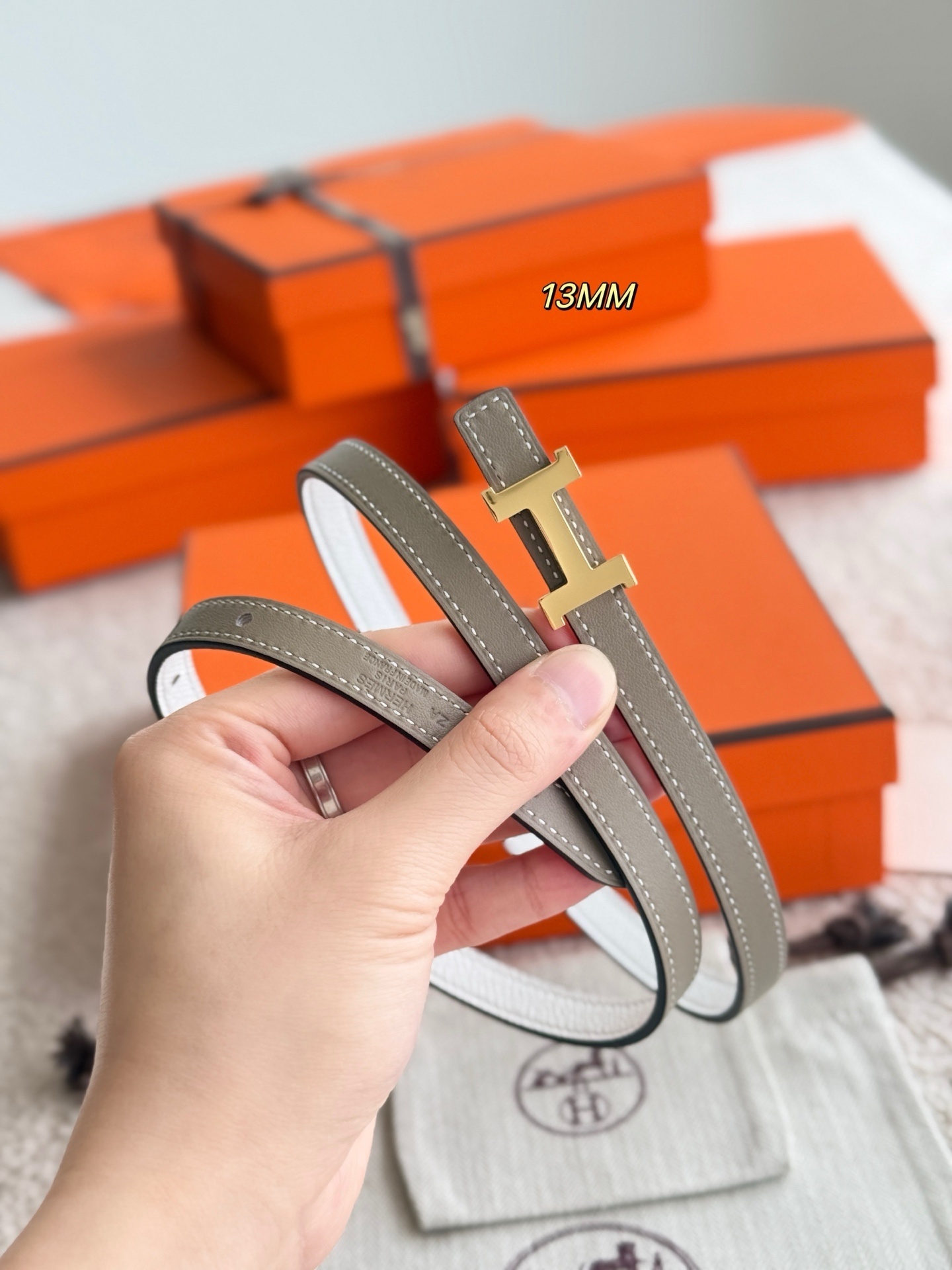 Hermes Mini Constance Reversible Leather Belt 13mm Gold Buckle