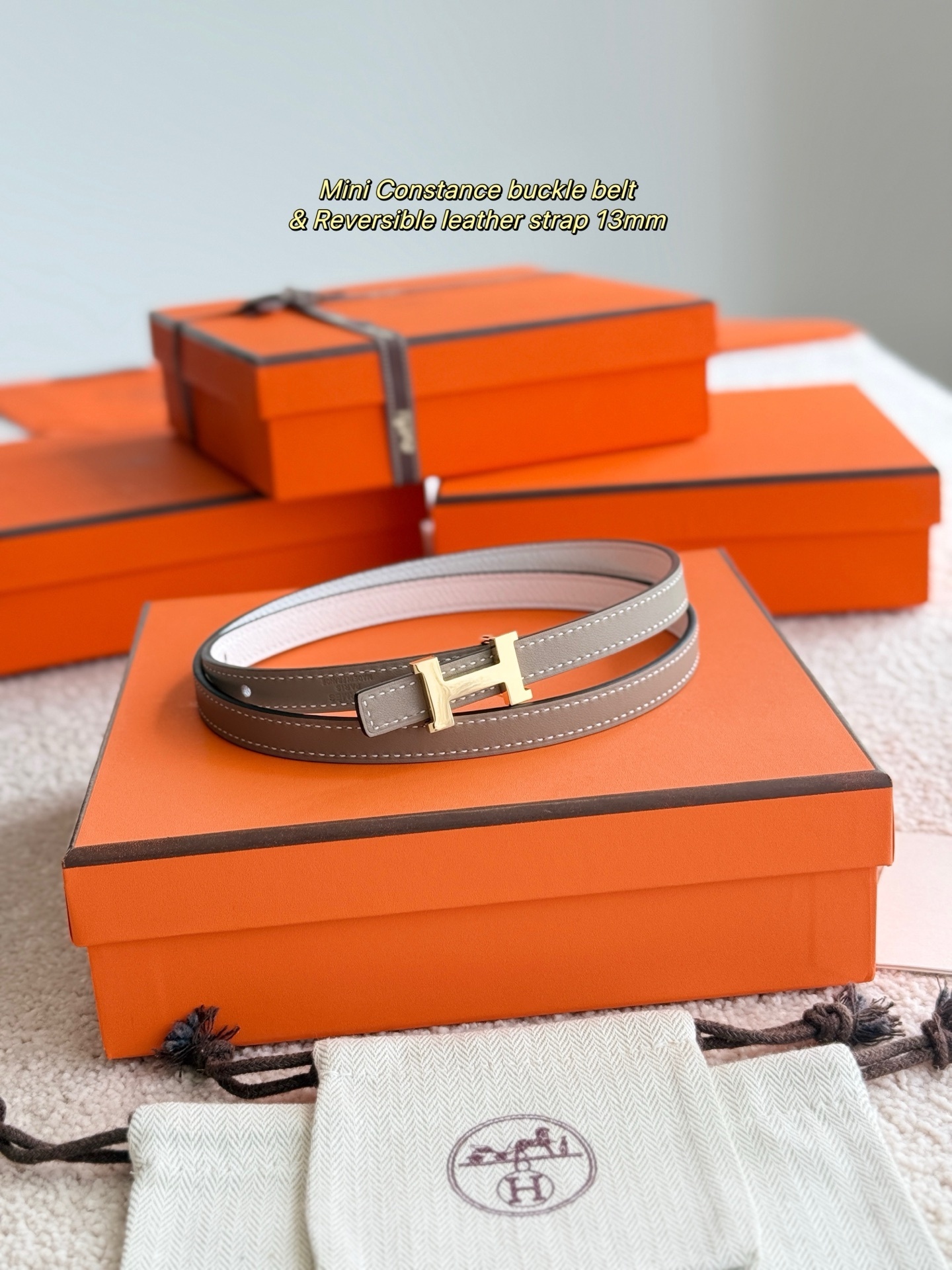 Hermes Mini Constance Reversible Leather Belt 13mm Gold Buckle