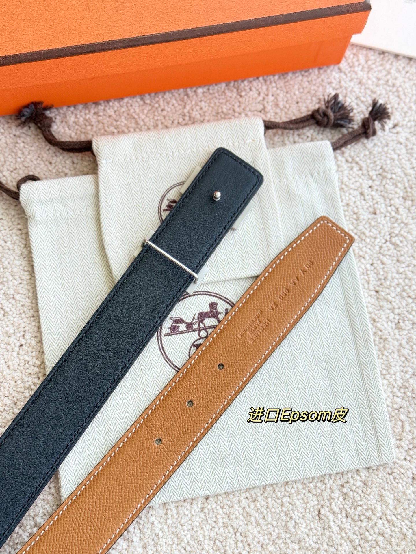 Luxury 32mm Reversible Leather Belt with Brushed H Buckle