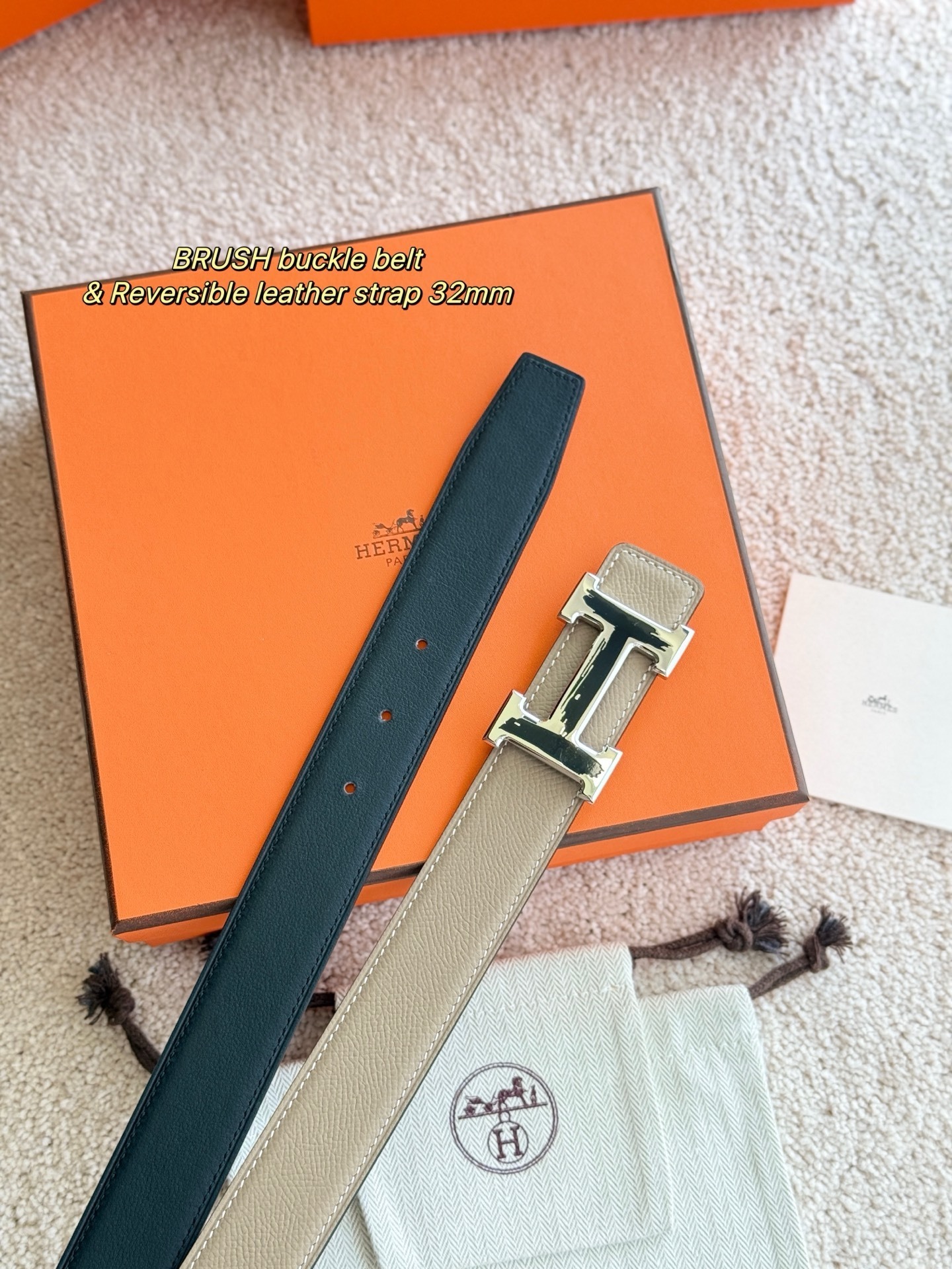 Luxury 32mm Reversible Leather Belt with Brushed H Buckle