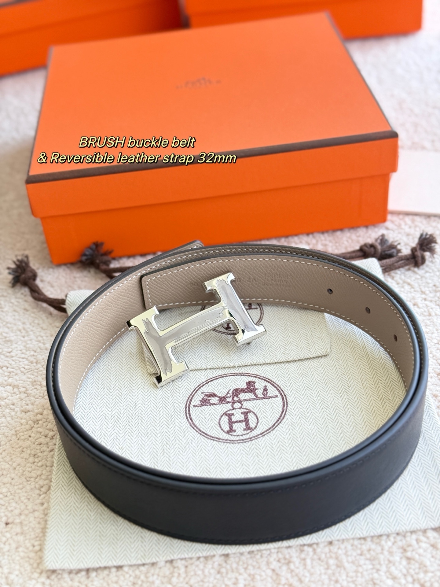 Luxury 32mm Reversible Leather Belt with Brushed H Buckle