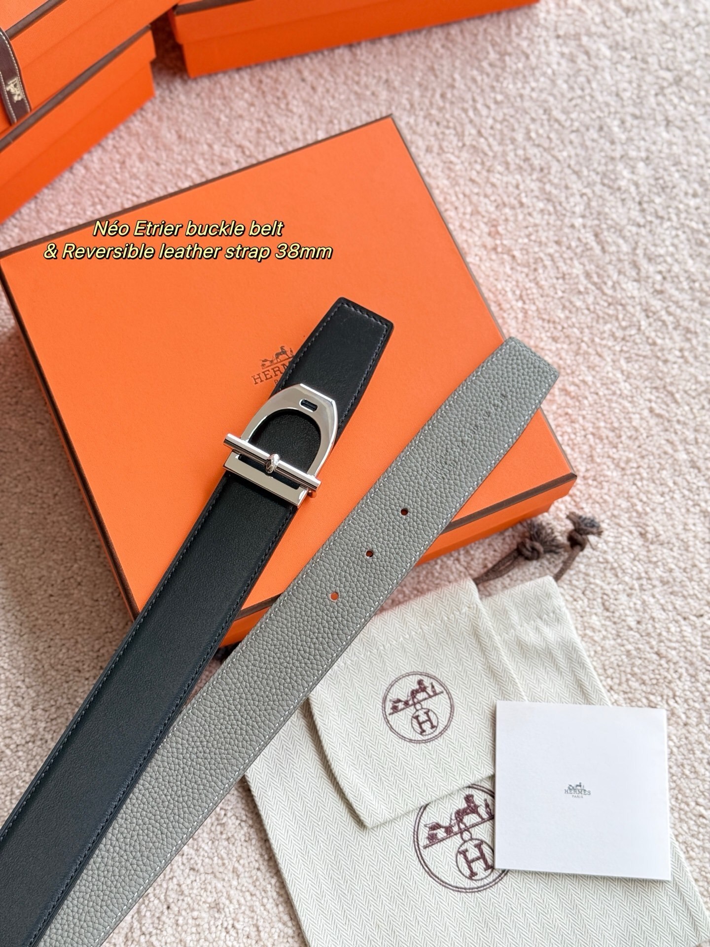 Hermes Néo Etrier Reversible Leather Belt 38mm - Luxury Men's Accessory