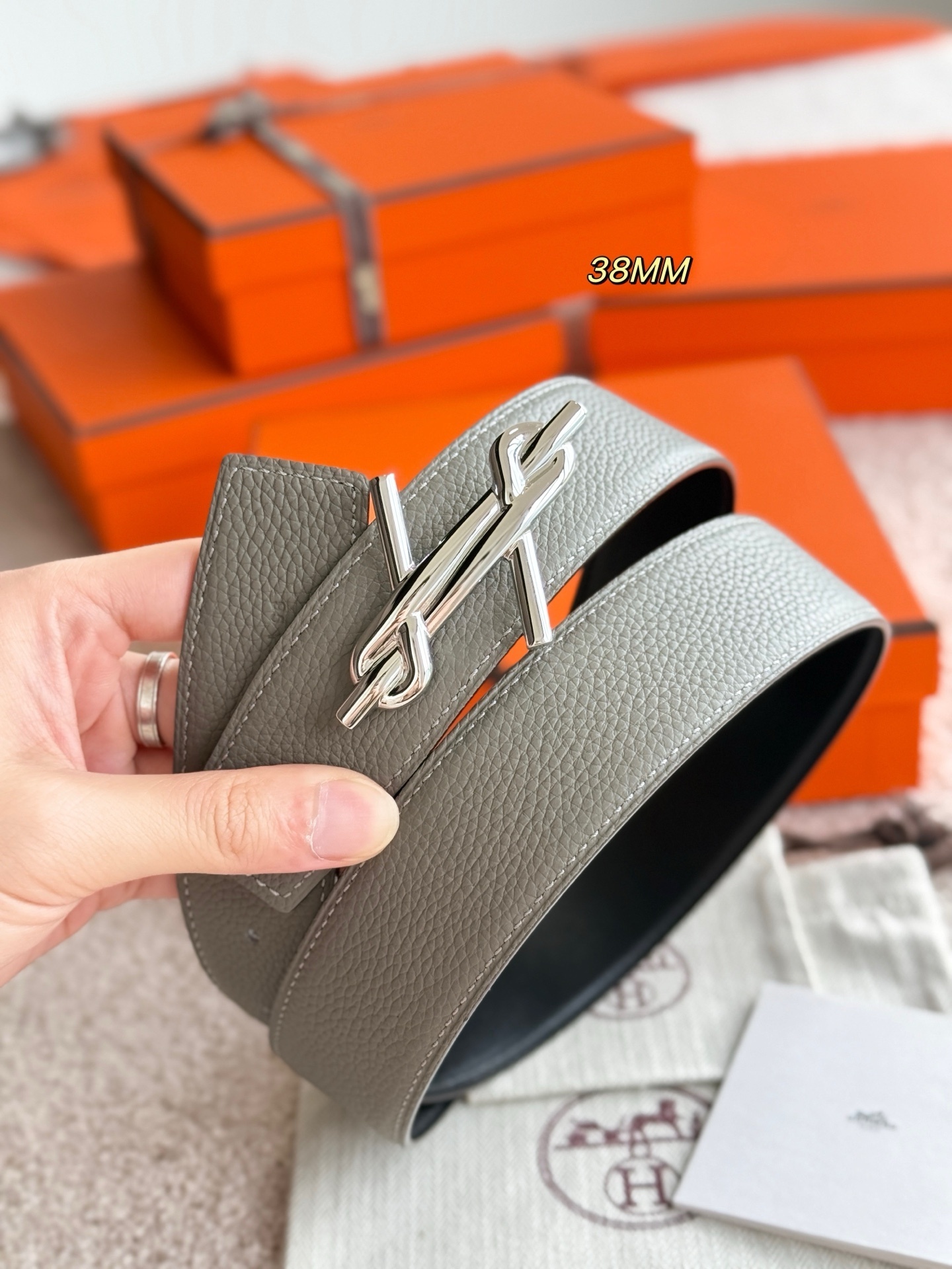 Hermès H Noué 38mm Reversible Belt - Brown & Grey Leather
