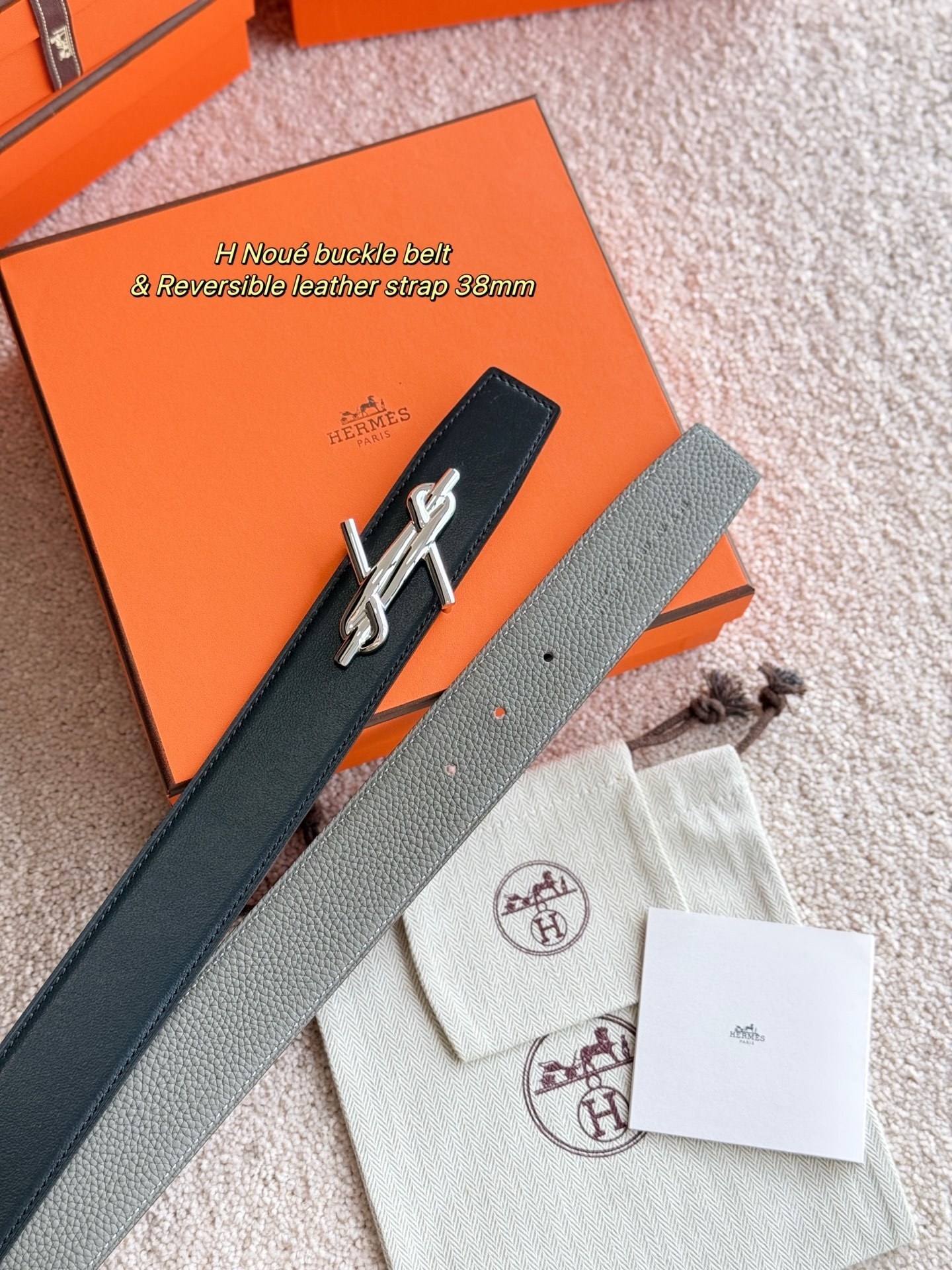 Hermès H Noué 38mm Reversible Belt - Brown & Grey Leather