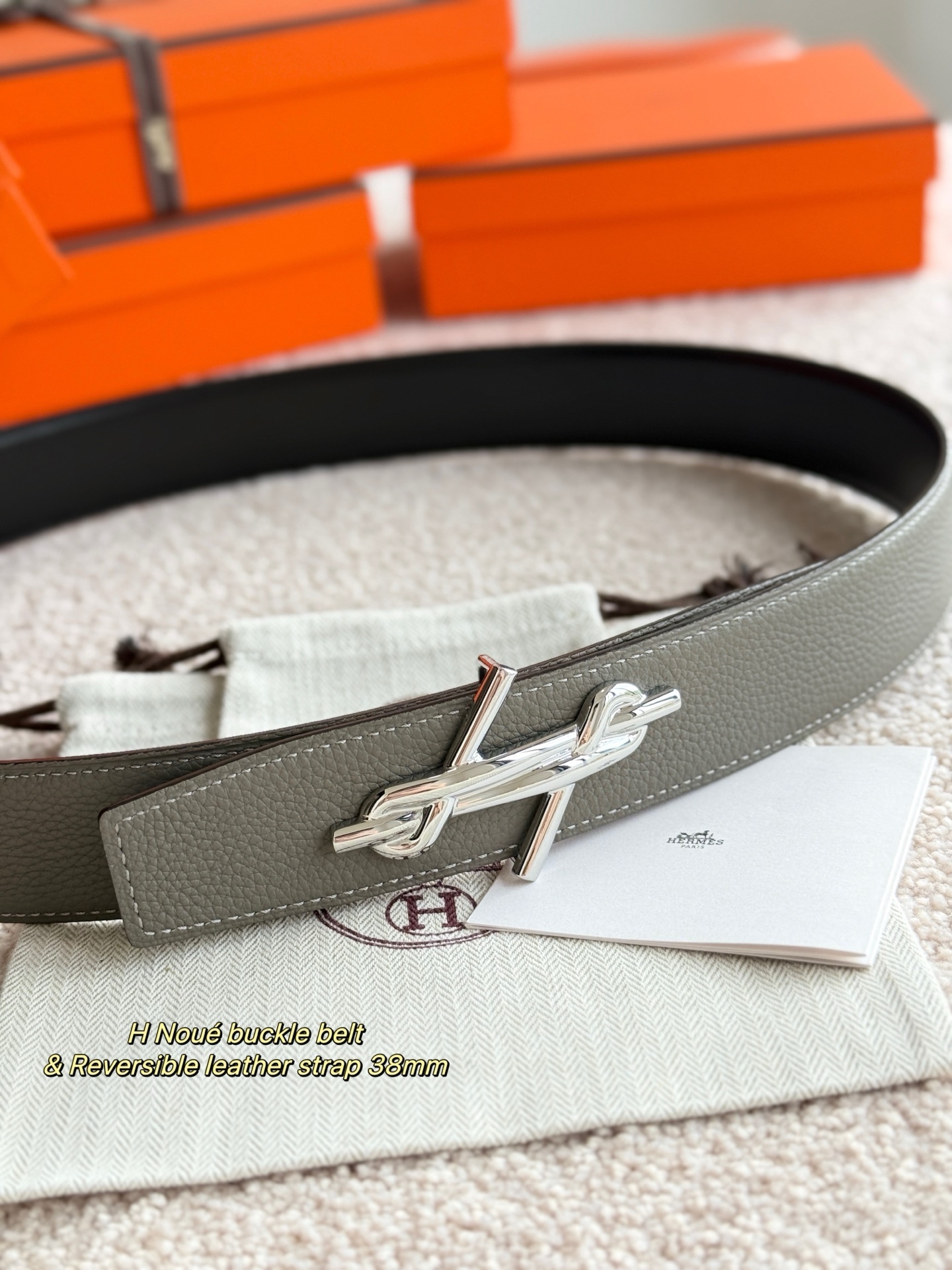 Hermès H Noué 38mm Reversible Belt - Brown & Grey Leather