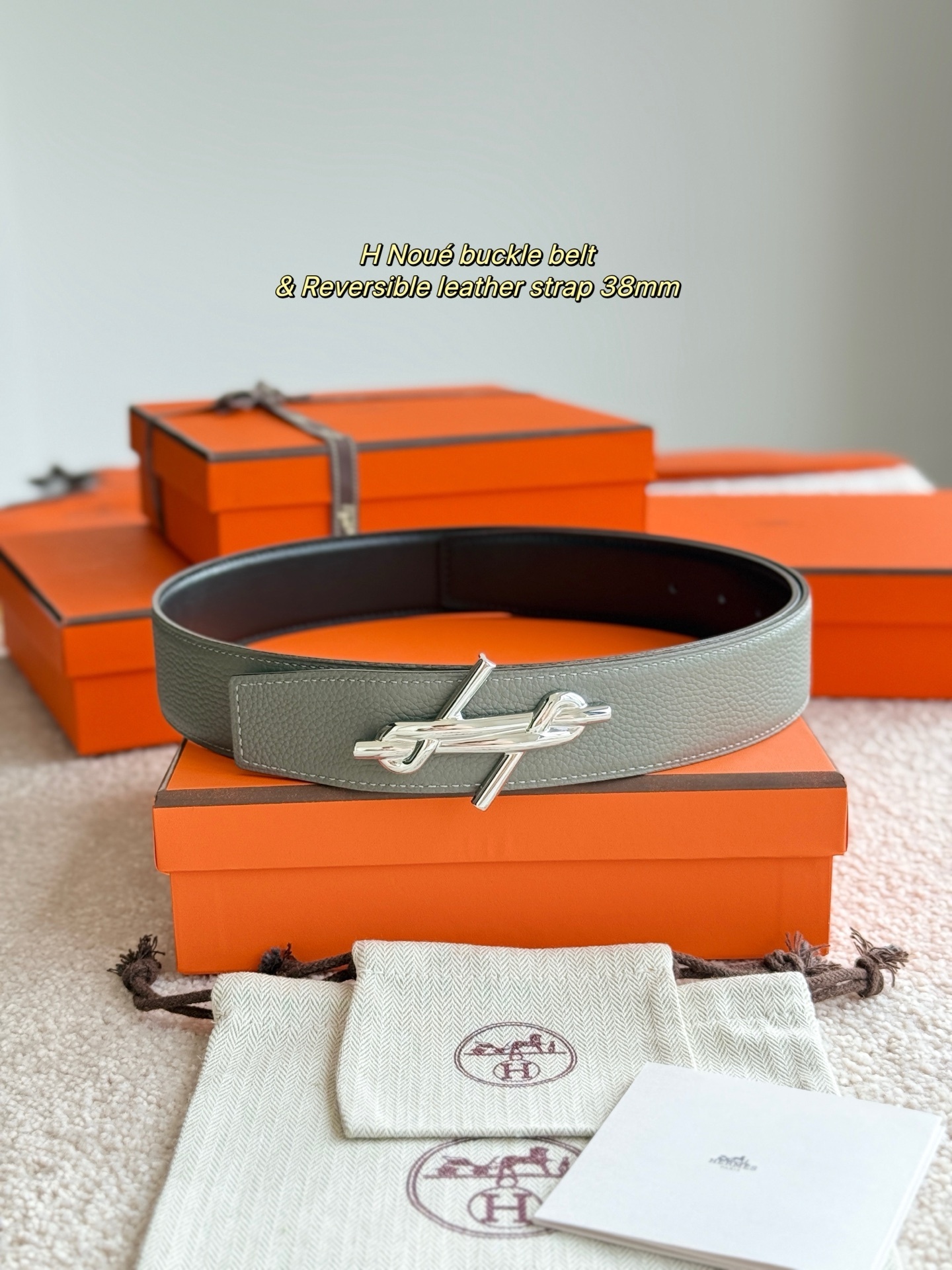 Hermès H Noué 38mm Reversible Belt - Brown & Grey Leather