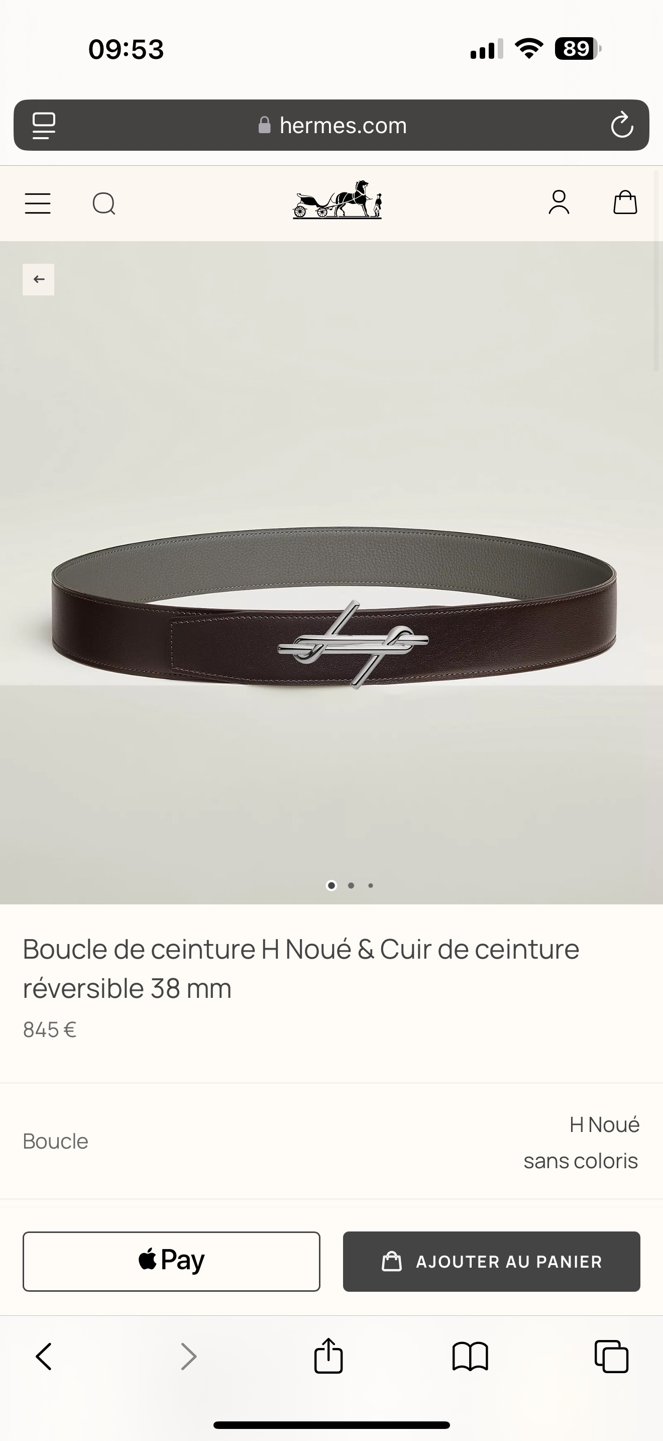 Hermès H Noué 38mm Reversible Belt – Brown & Grey Leather