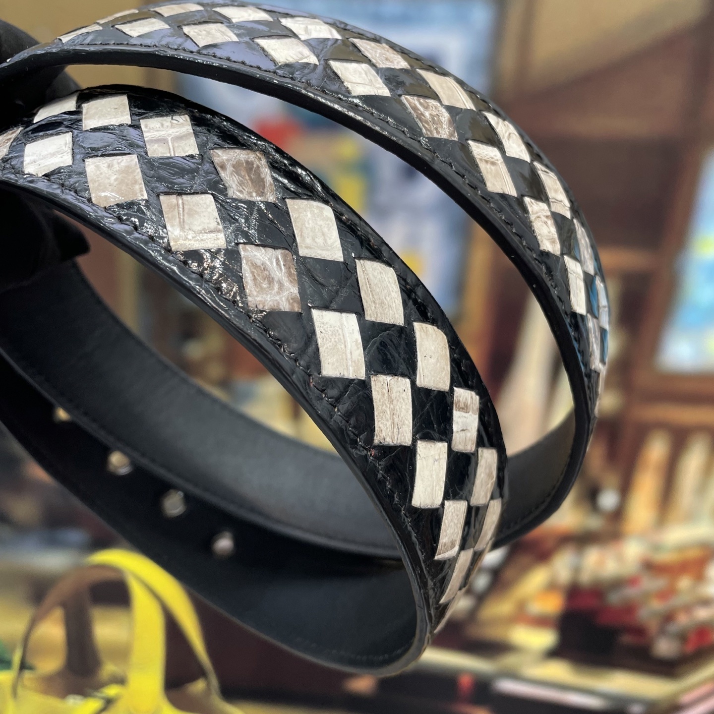 Luxury Woven Crocodile Leather Belt - Two-Tone Exotic Design