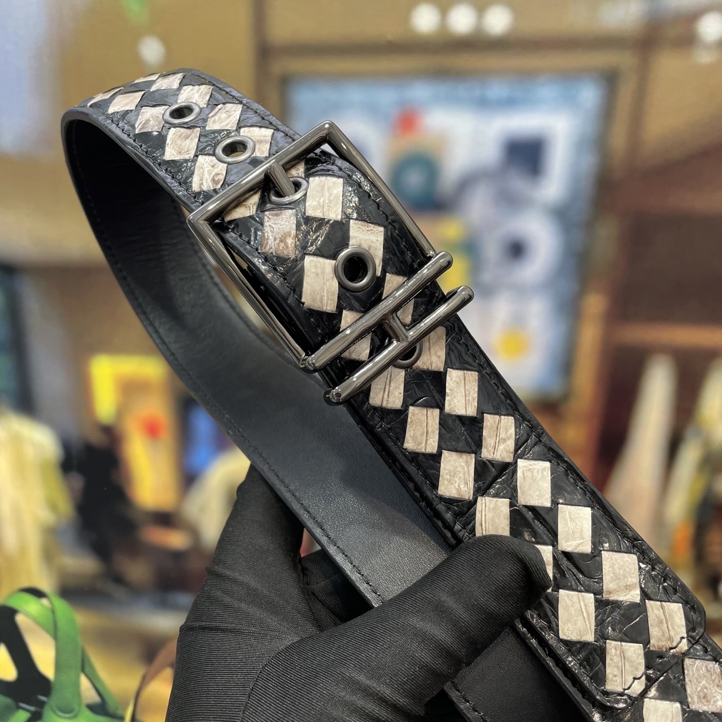 Luxury Woven Crocodile Leather Belt - Two-Tone Exotic Design