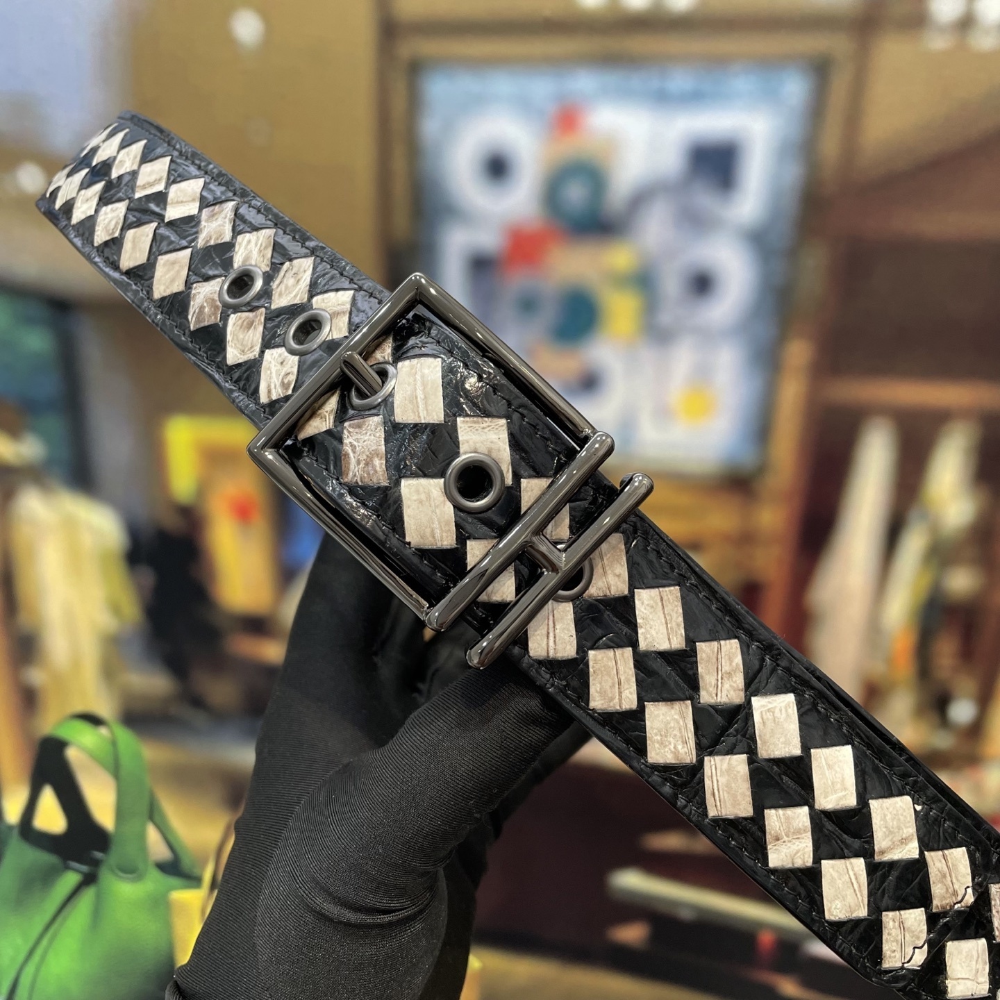 Luxury Woven Crocodile Leather Belt – Two-Tone Exotic Design