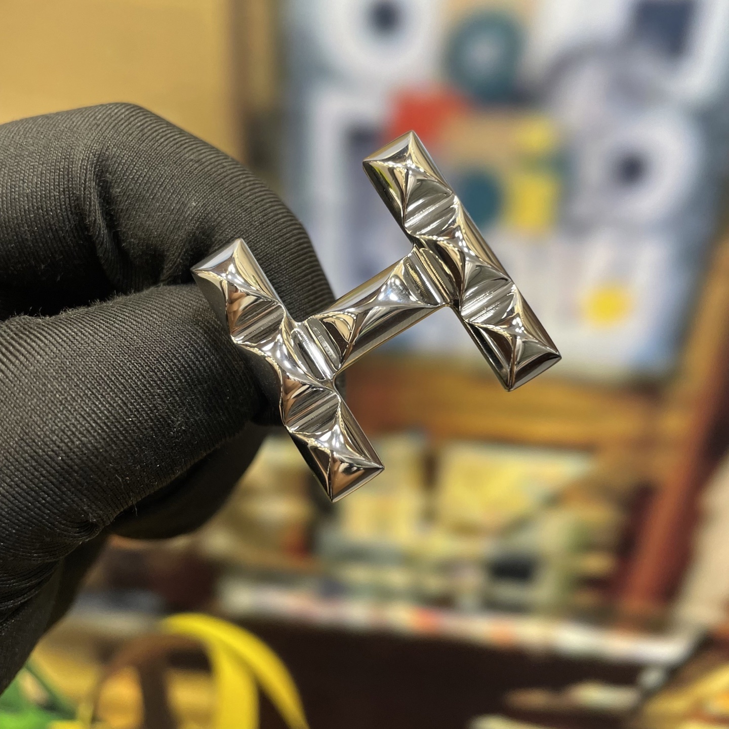 Luxury Taupe Leather Belt with Studded Silver H Buckle