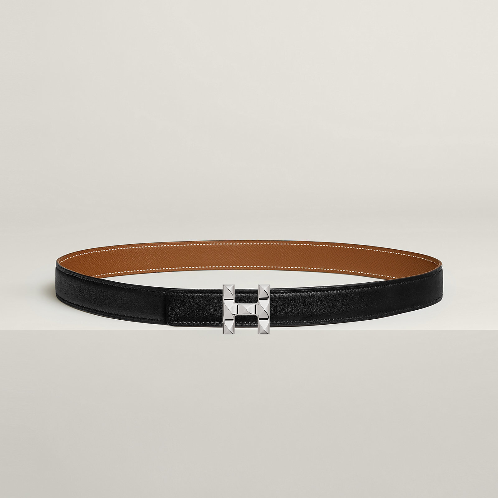 Luxury Reversible Leather Belt with Silver H Buckle