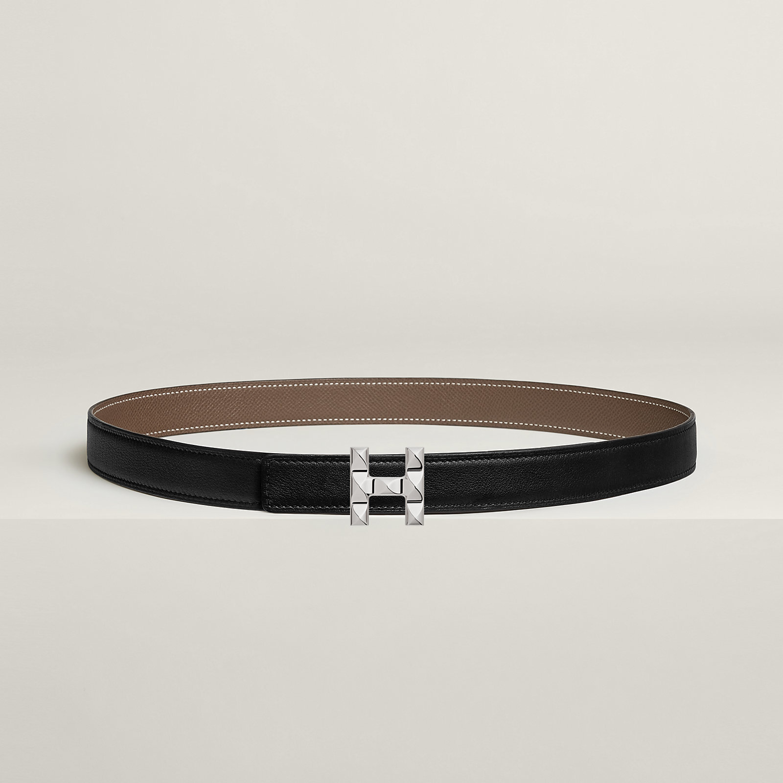 Luxury Reversible Leather Belt with Silver H Buckle