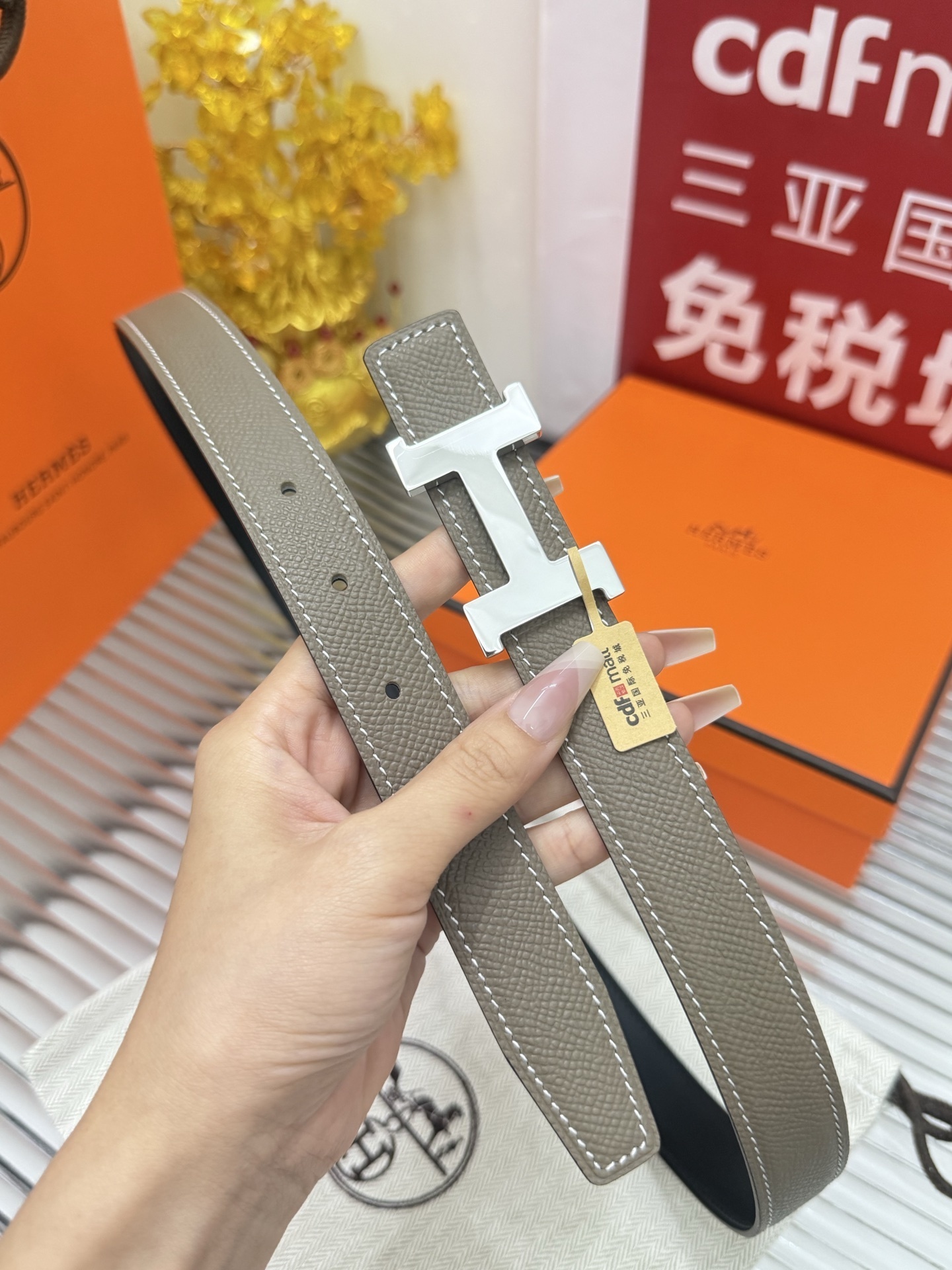 Hermes Reversible H Belt Etoupe/Black Leather Silver Buckle