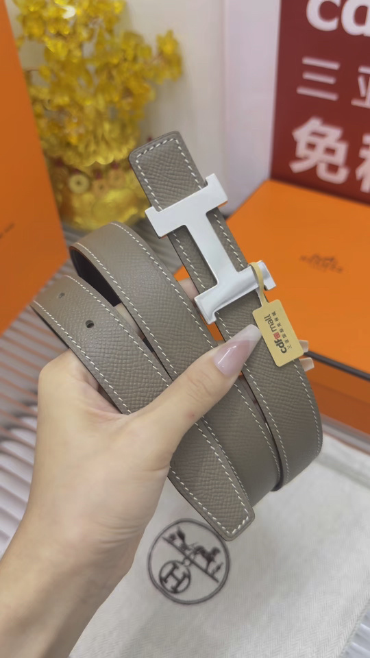 Hermes H Buckle Leather Belt – Etoupe Grey with Silver Hardware