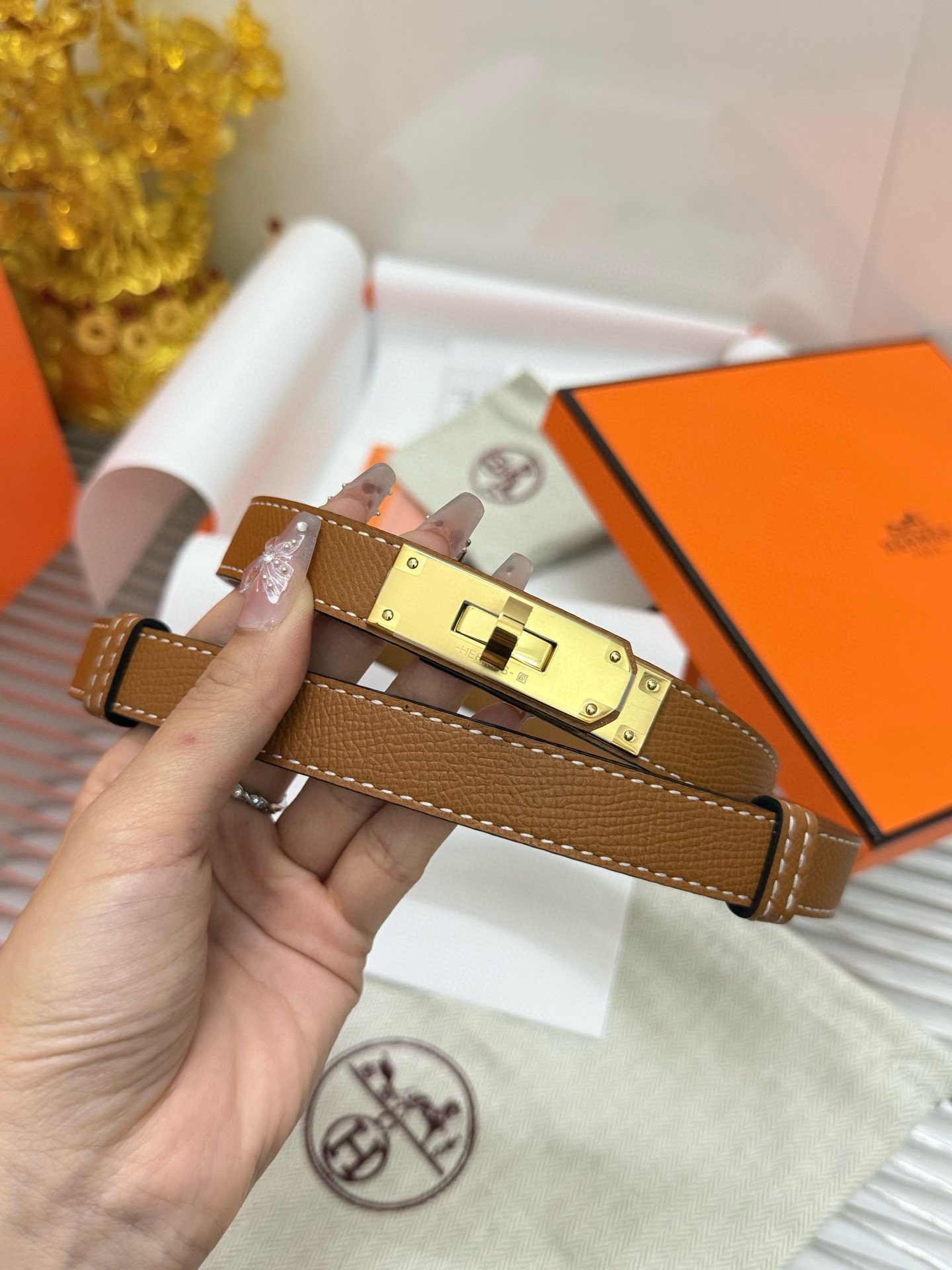 Hermes Kelly 18 Belt in Gold Epsom Leather with Gold Hardware