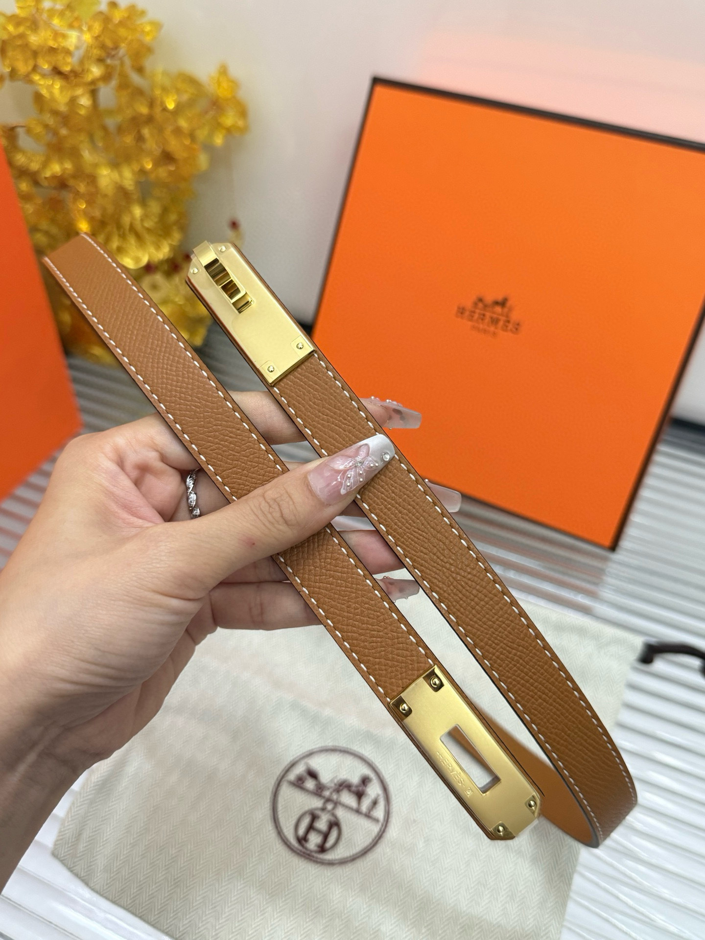 Hermes Kelly 18 Belt in Gold Epsom Leather with Gold Hardware