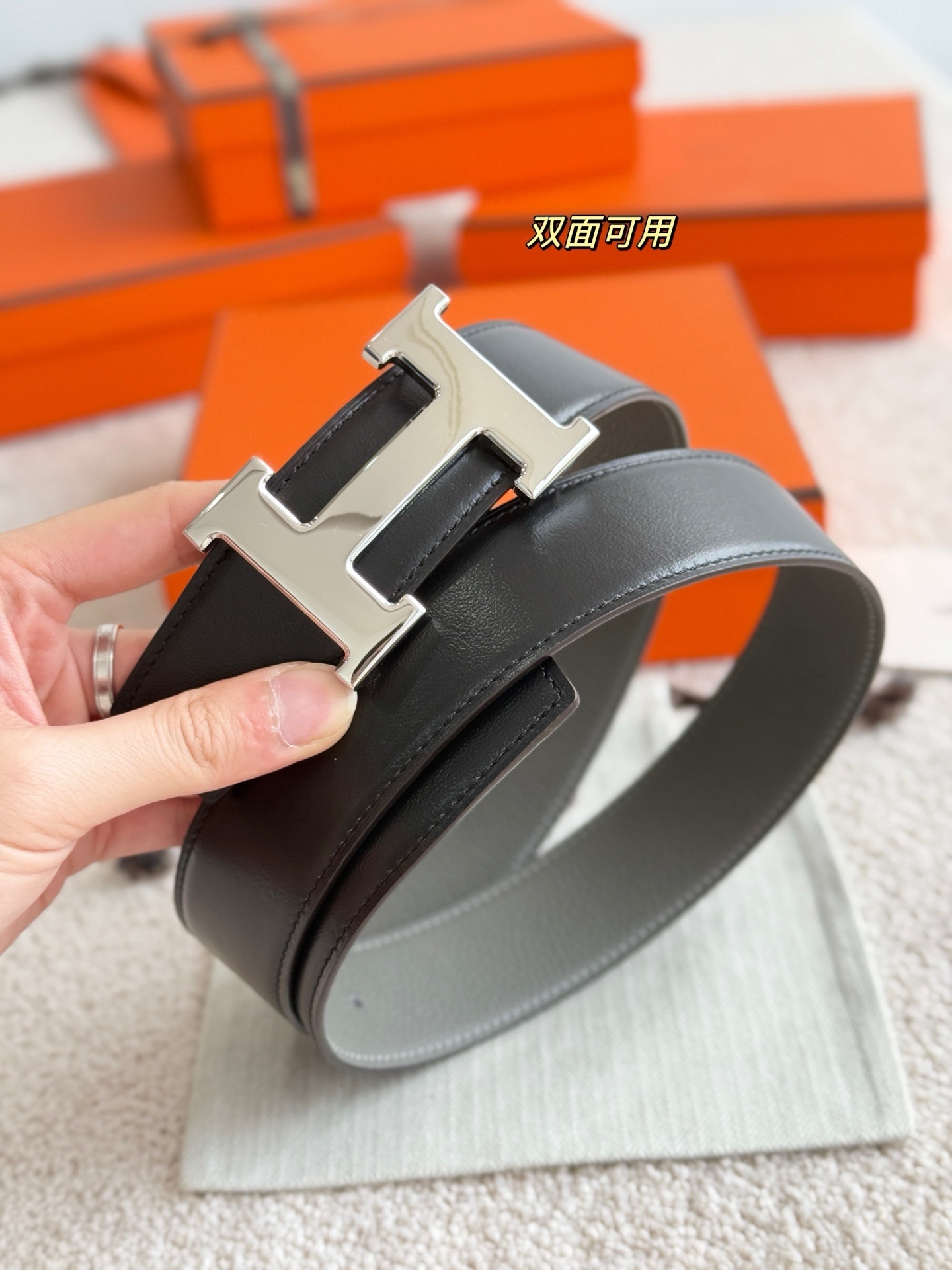 Premium H 5382 Silver Buckle Belt - 38mm Reversible Leather Strap