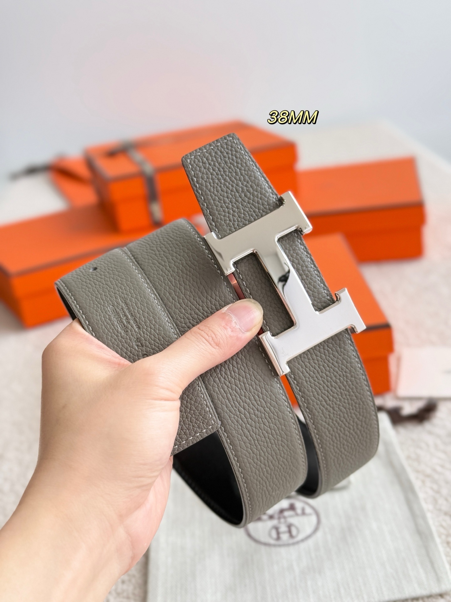 Premium H 5382 Silver Buckle Belt - 38mm Reversible Leather Strap