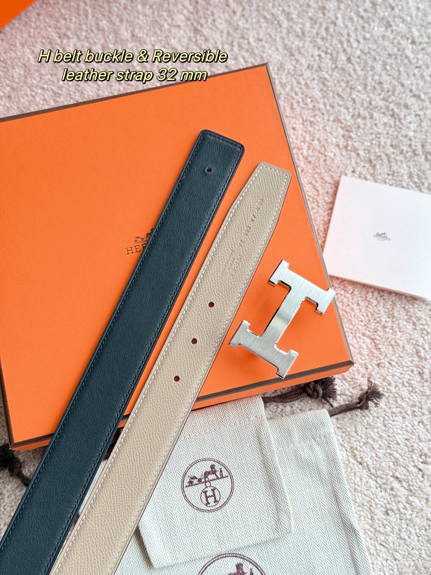 Hermès 32mm Reversible Leather Belt with Brushed H Buckle