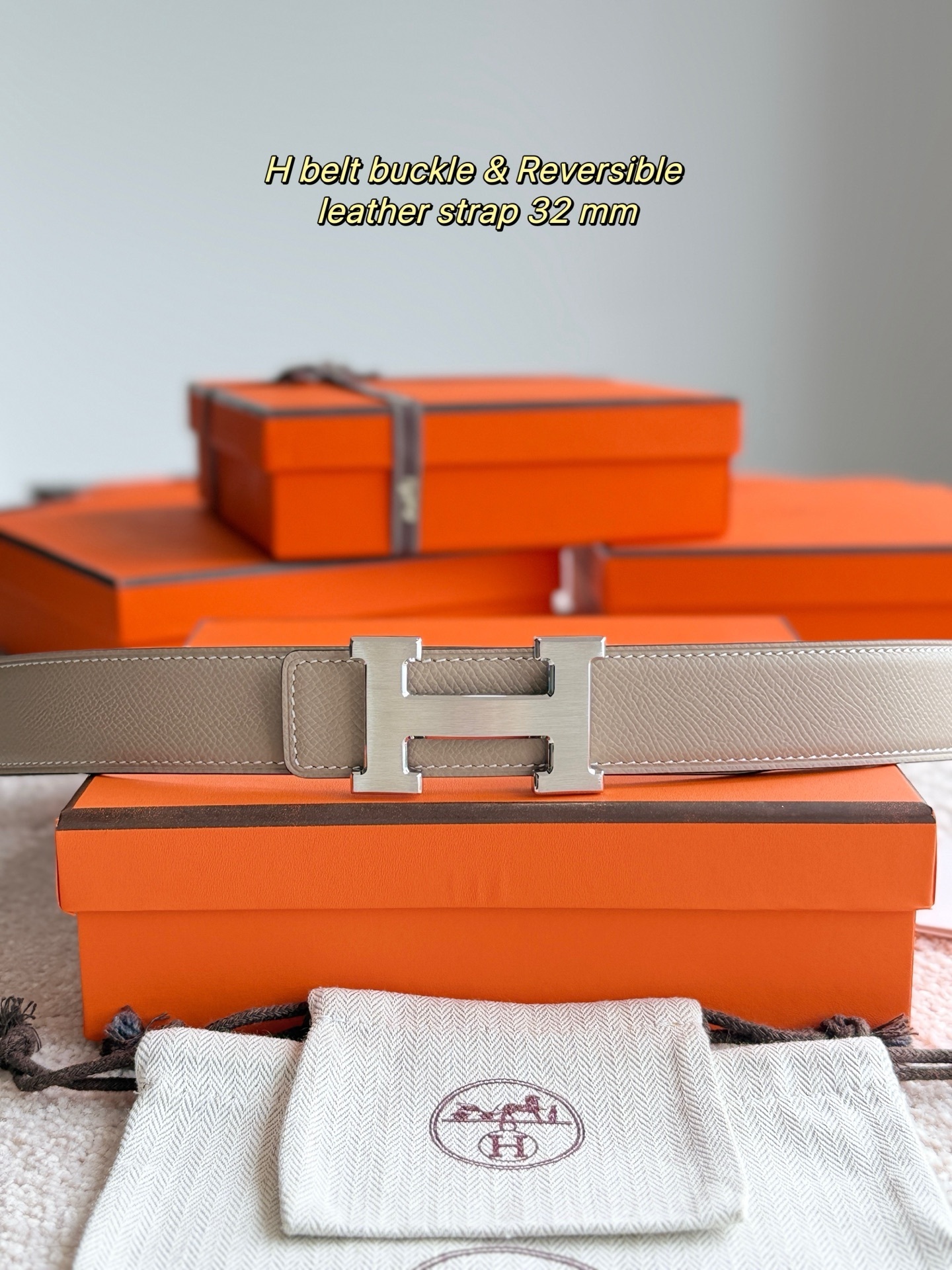 Hermès 32mm Reversible Leather Belt with Brushed H Buckle