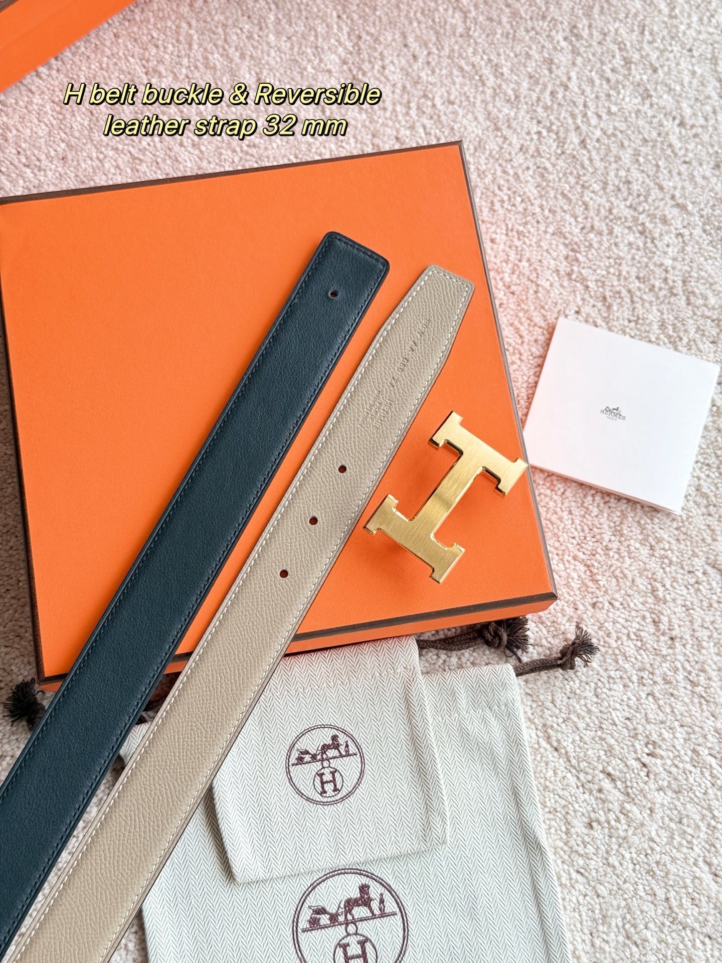 Hermès H Belt Buckle & Reversible Leather Strap 32mm - Gold Tone