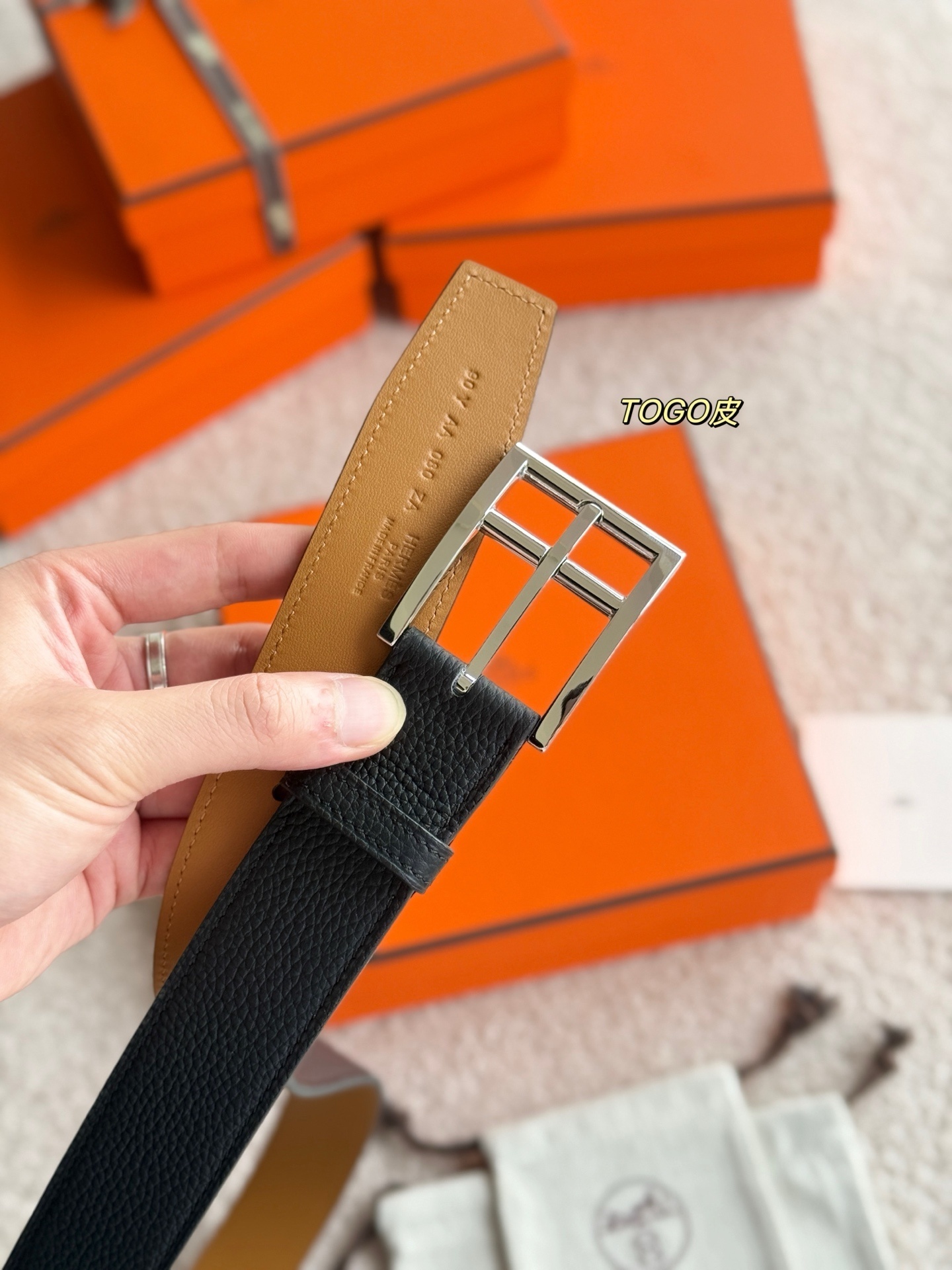 Hermès Romain 35 Reversible Leather Belt with Silver Buckle