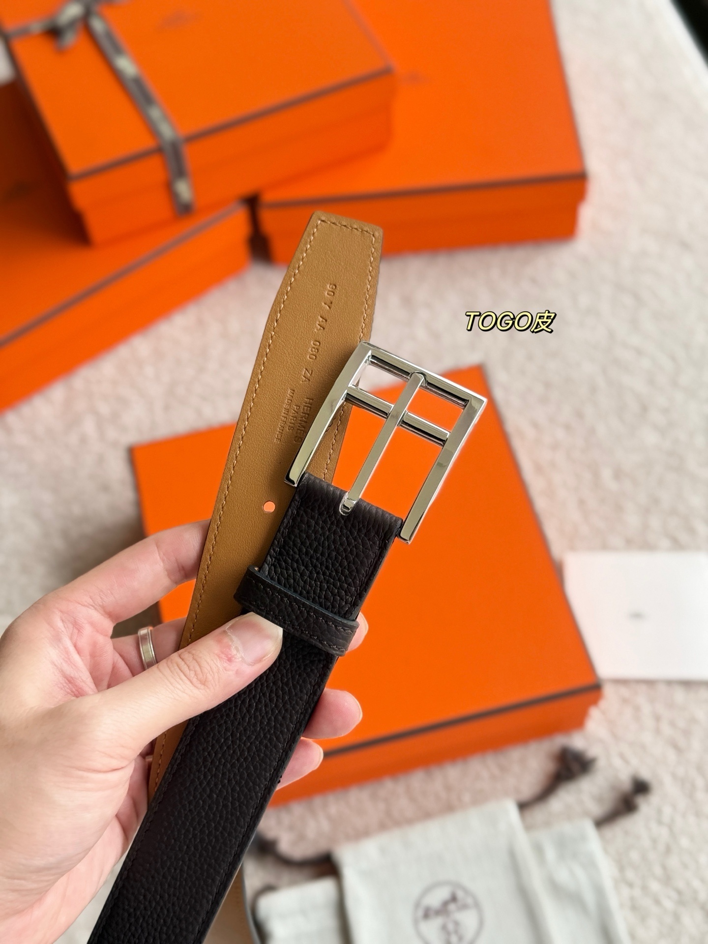 Hermes Romain 35 Reversible Leather Belt with Silver Buckle