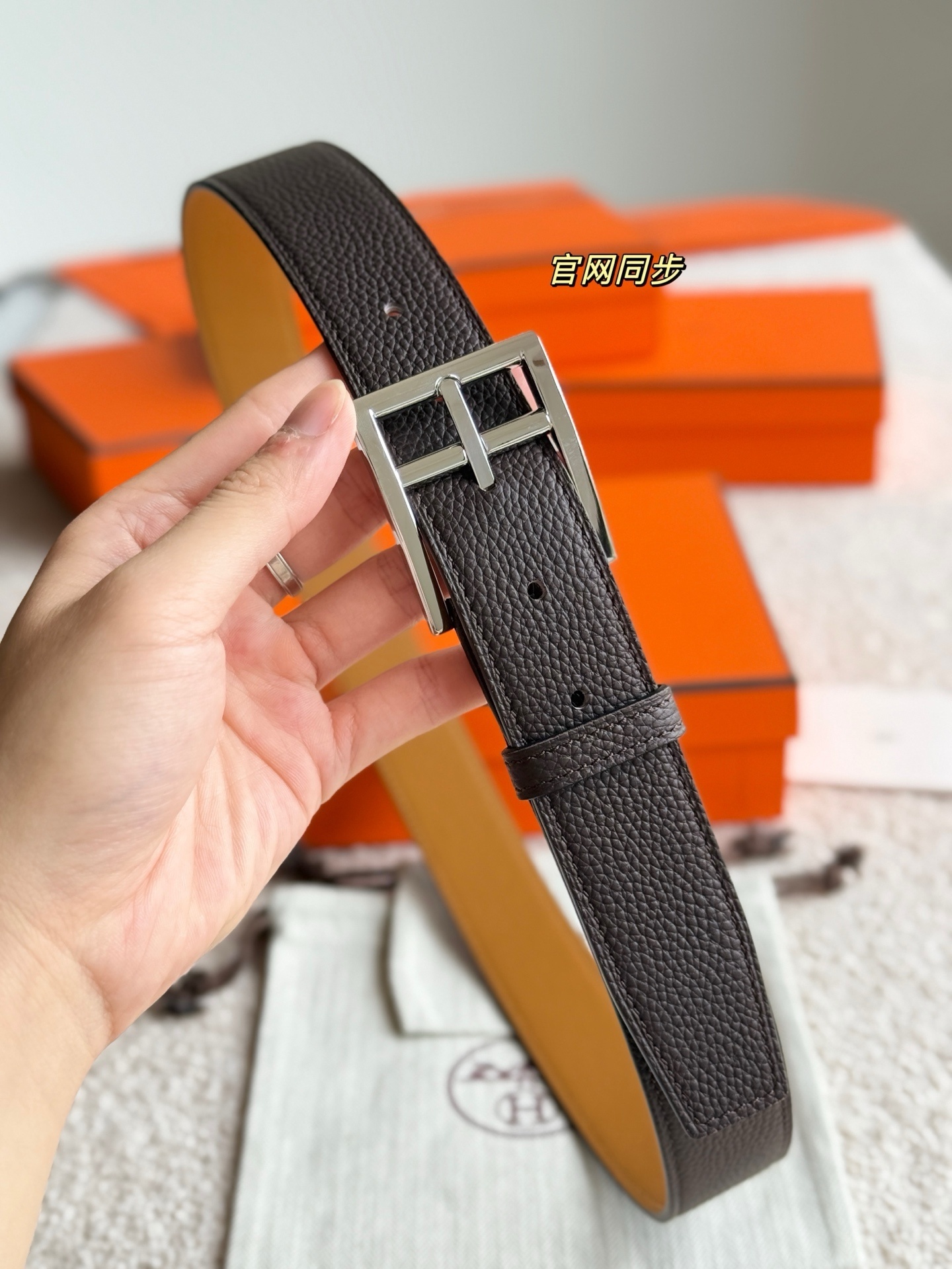 Hermes Romain 35 Reversible Leather Belt with Silver Buckle