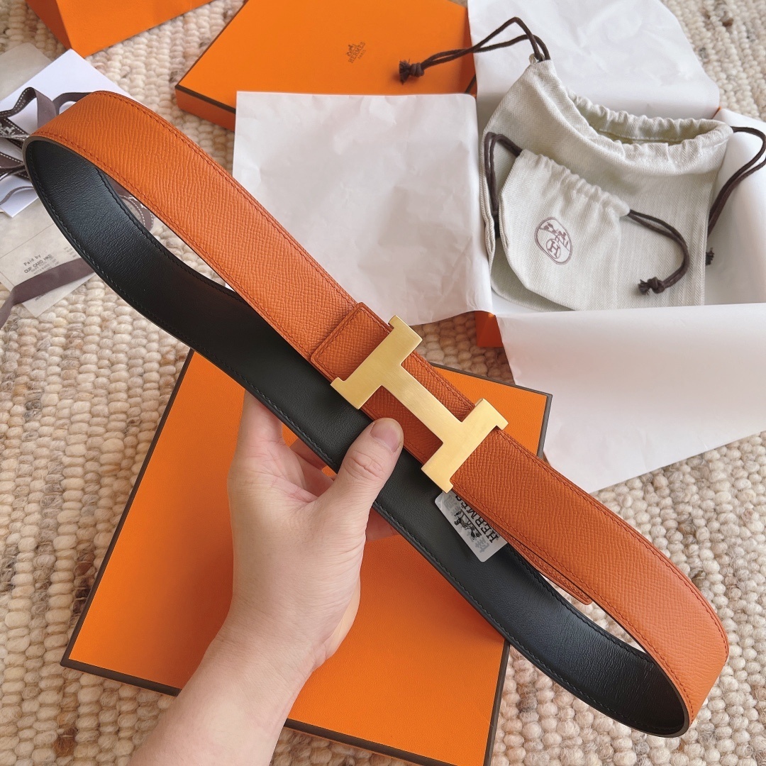Luxury Hermès Constance Reversible Leather Belt - Orange & Black