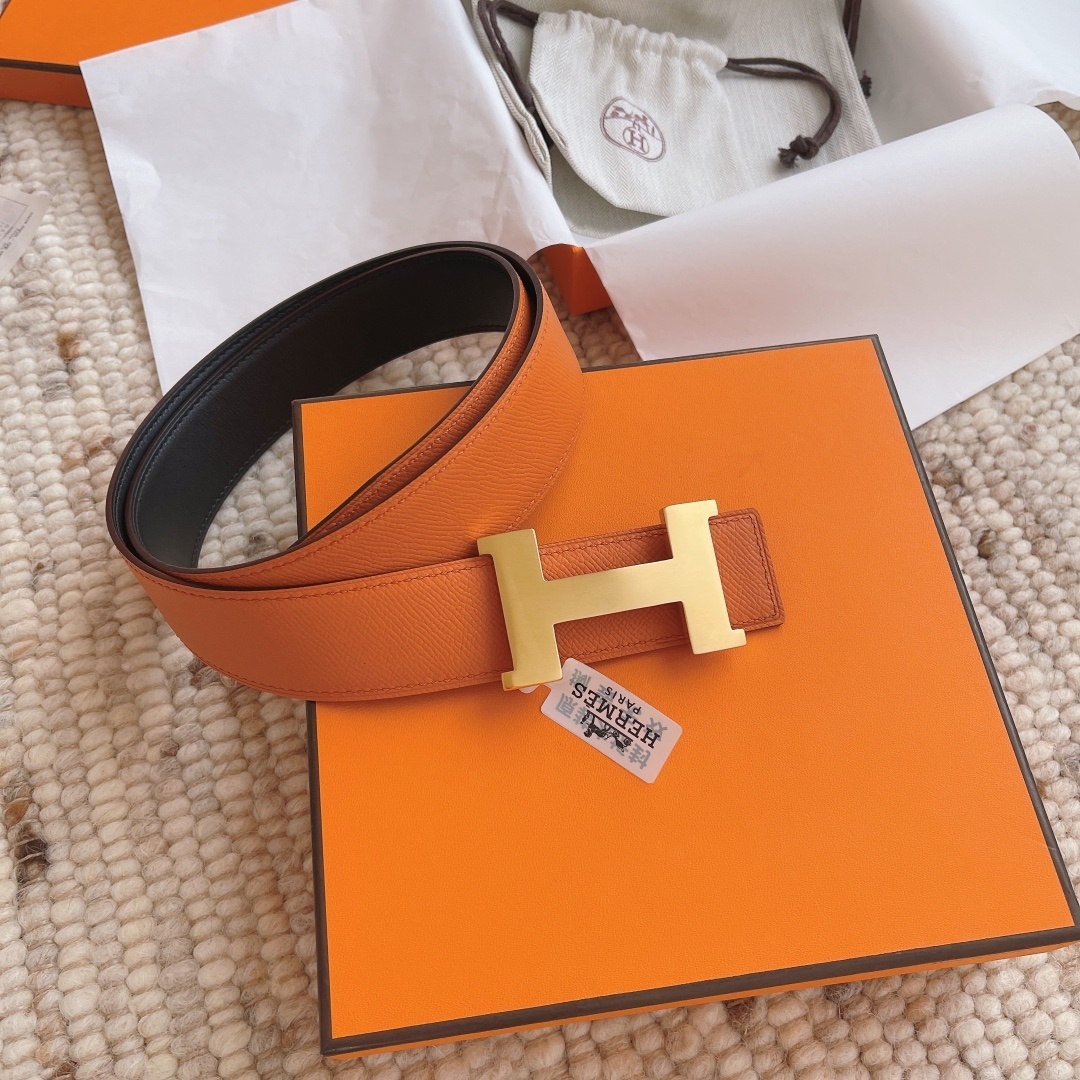 Luxury Hermès Constance Reversible Leather Belt - Orange & Black