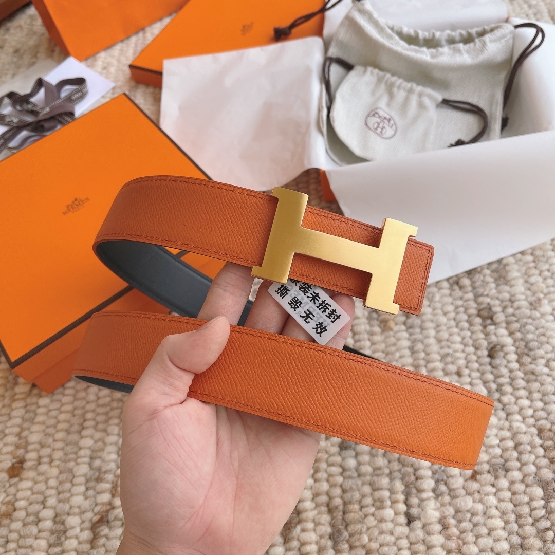 Luxury Hermès Constance Reversible Leather Belt - Orange & Black