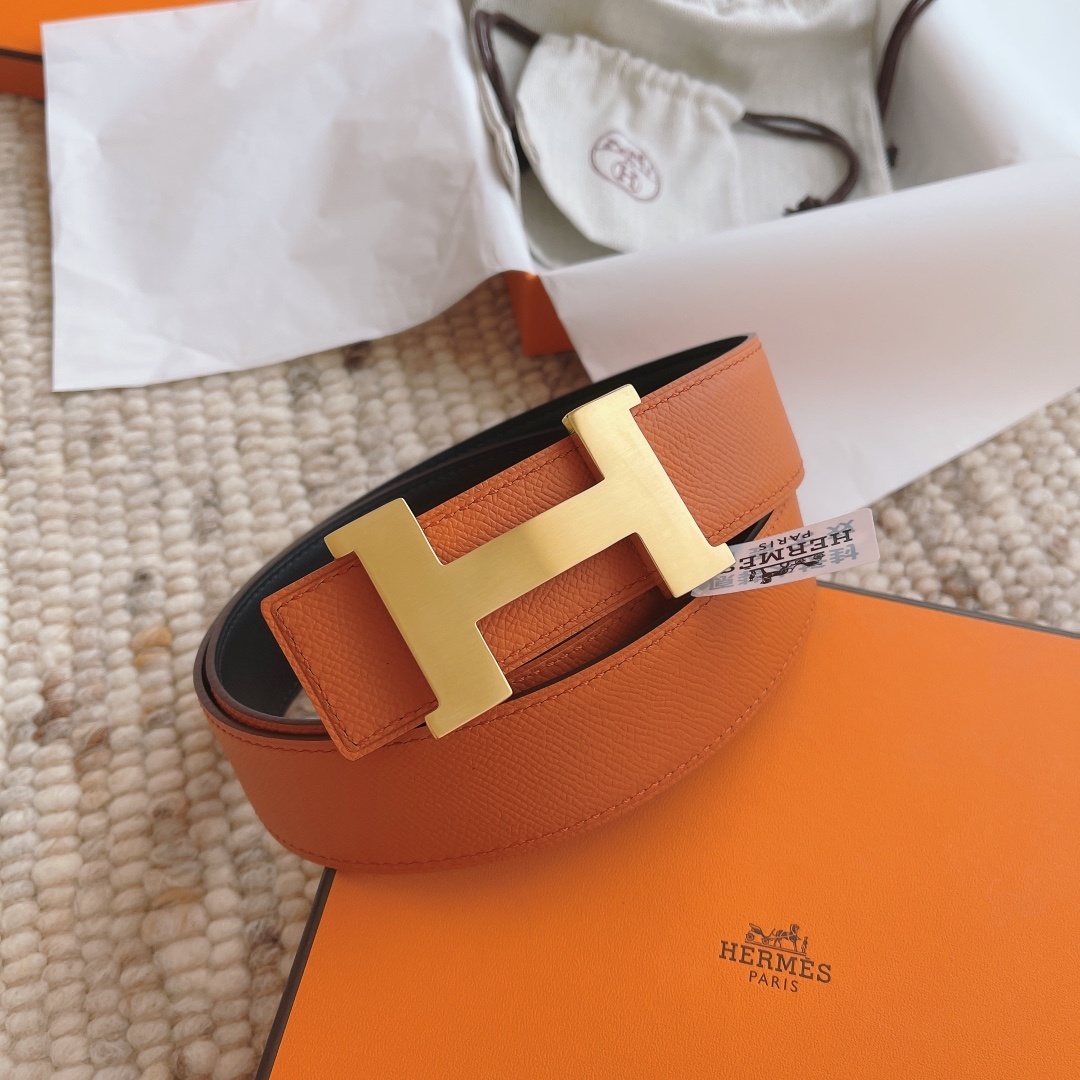 Luxury Hermès Constance Reversible Leather Belt – Orange & Black