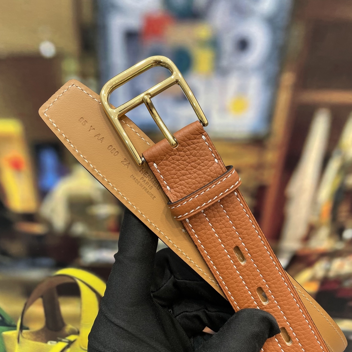 Elegant Orange Pebbled Leather Belt with Gold Buckle - Luxury Wrap