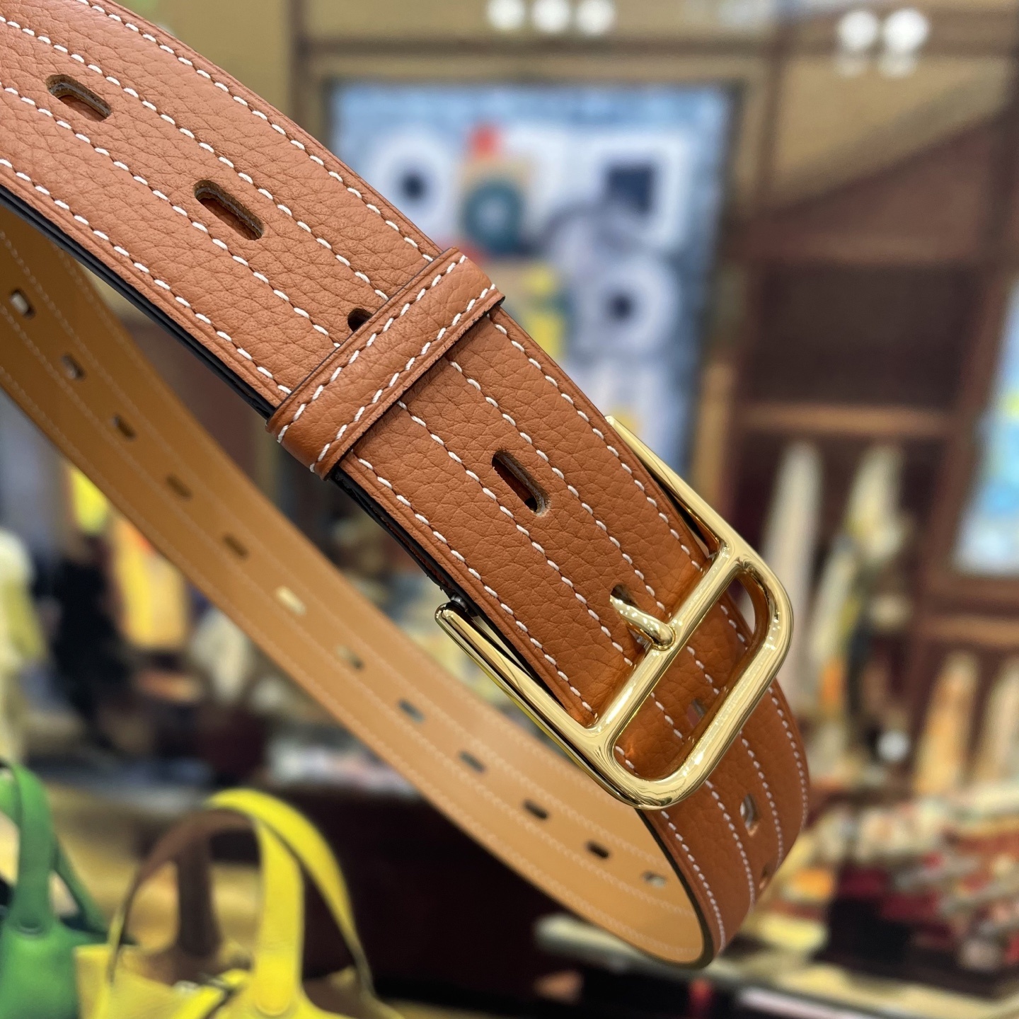 Elegant Orange Pebbled Leather Belt with Gold Buckle - Luxury Wrap