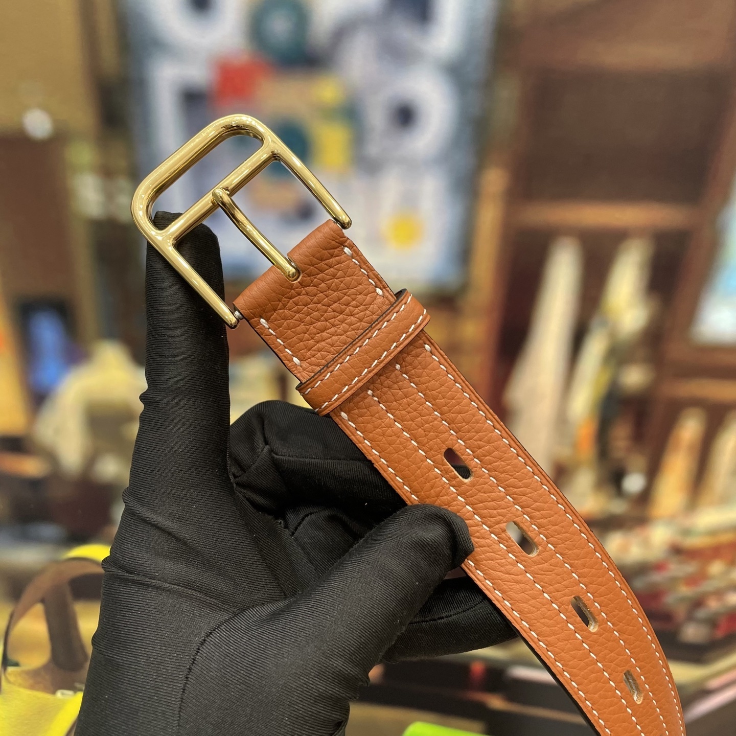 Elegant Orange Pebbled Leather Belt with Gold Buckle - Luxury Wrap