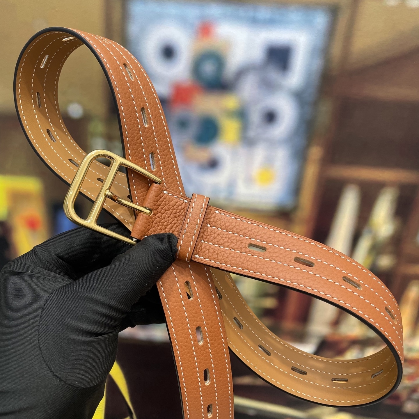 Elegant Orange Pebbled Leather Belt with Gold Buckle - Luxury Wrap