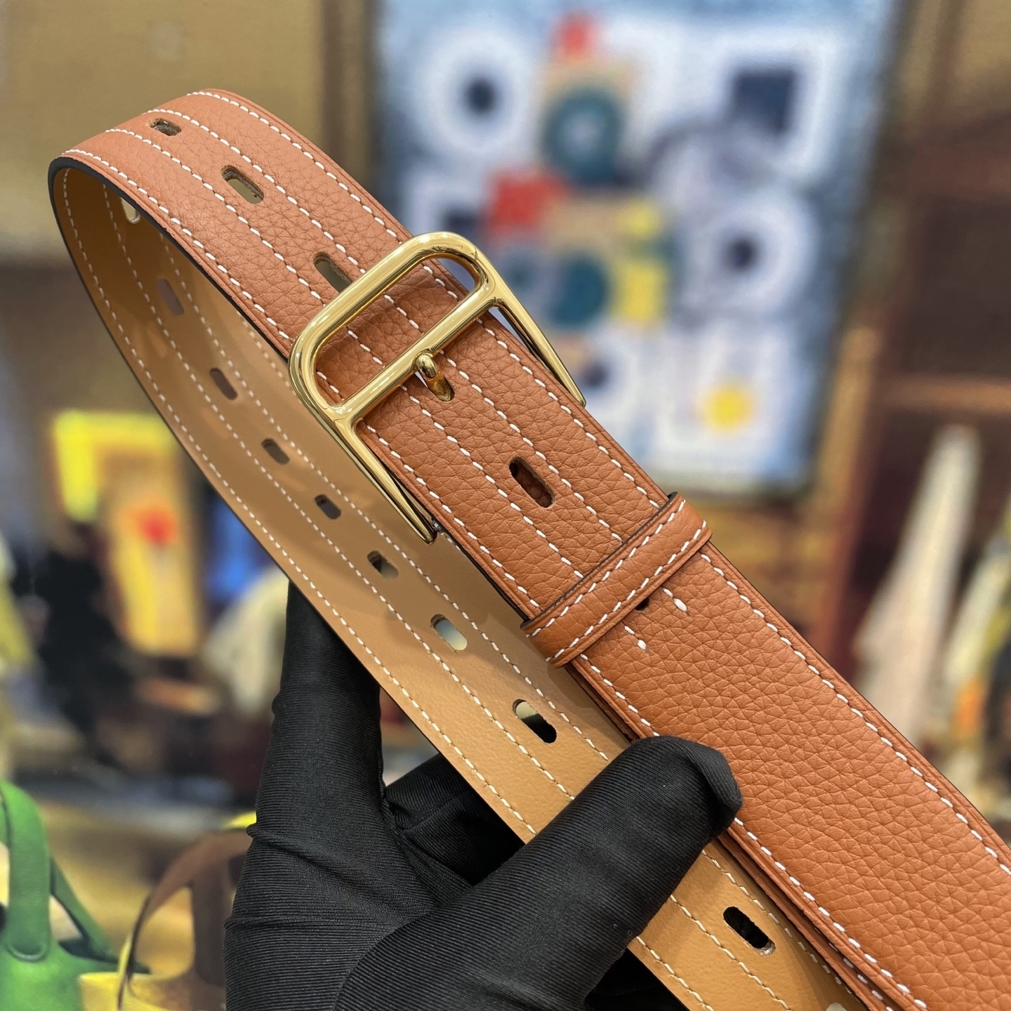 Elegant Orange Pebbled Leather Belt with Gold Buckle - Luxury Wrap