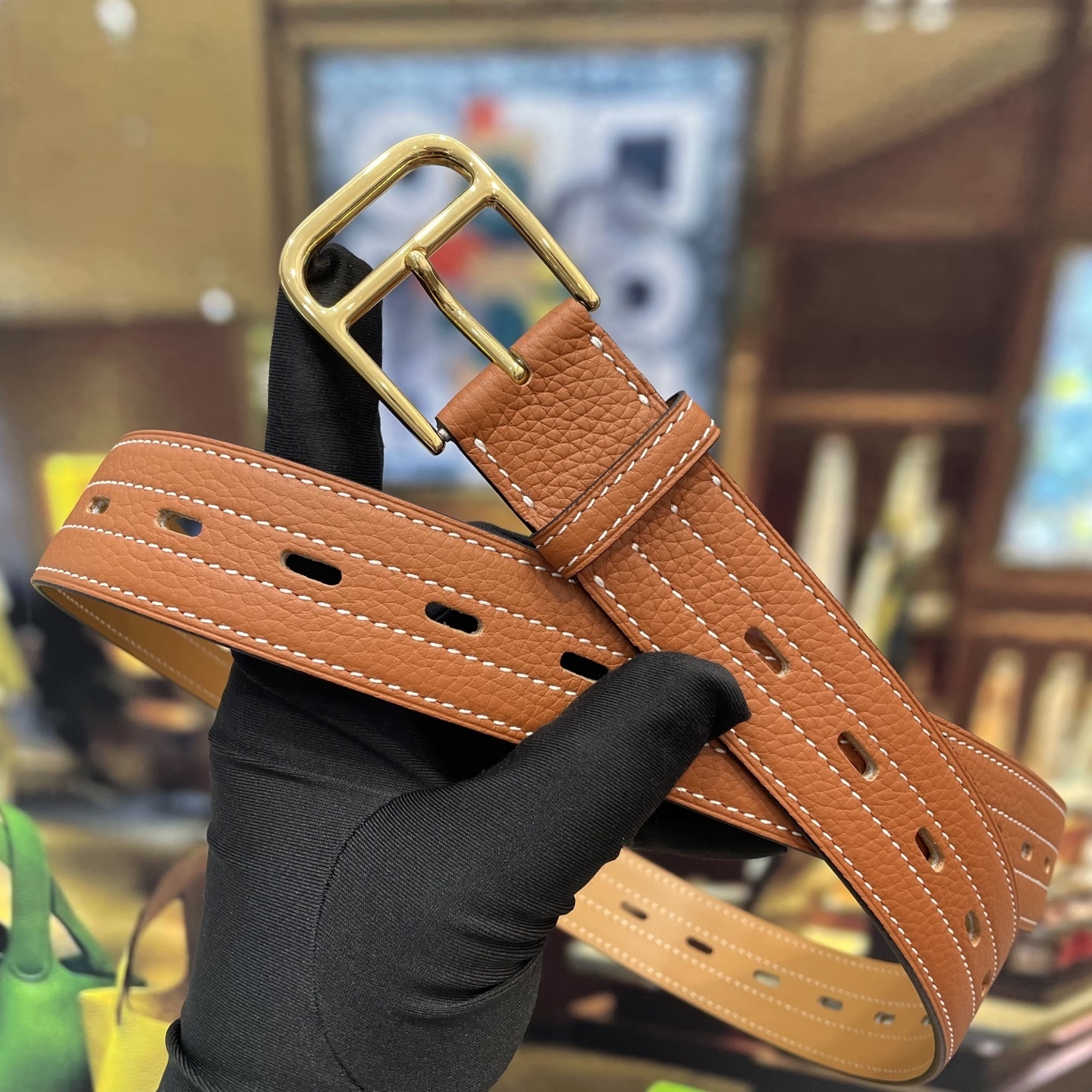 Elegant Orange Pebbled Leather Belt with Gold Buckle - Luxury Wrap