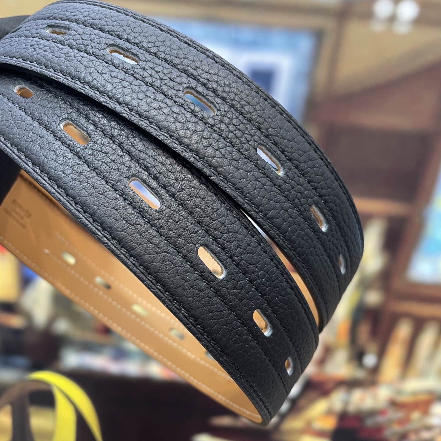 Luxury Men's Black Grained Leather Belt with Polished Silver Buckle