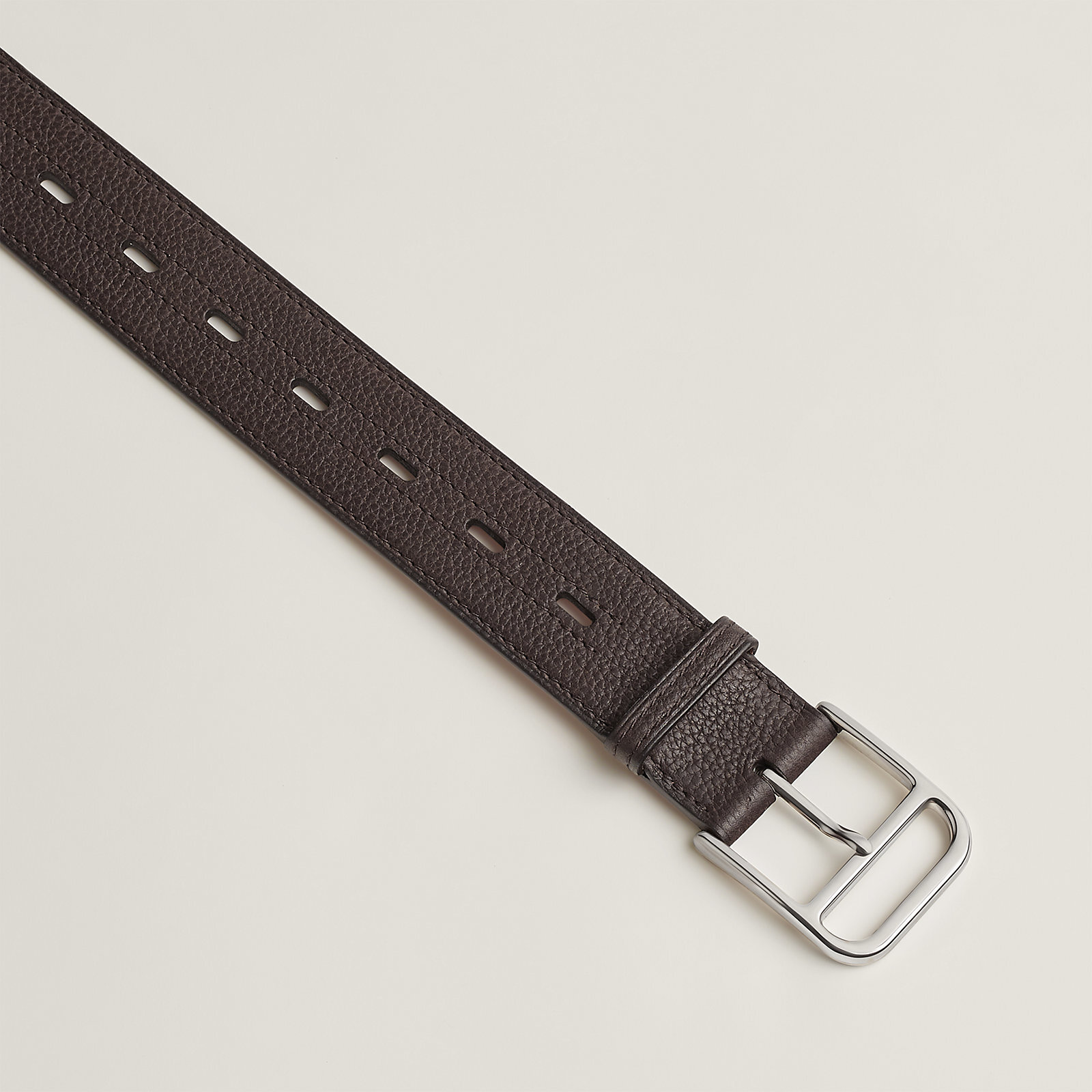 Premium Brown Leather Perforated Belt with Silver-Tone Buckle