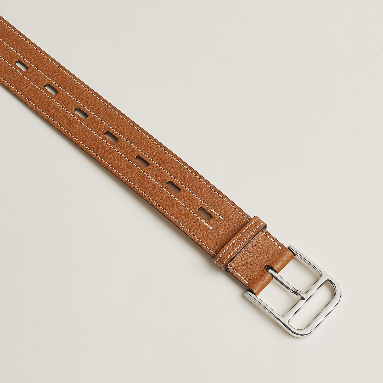 Premium Brown Leather Perforated Belt with Silver-Tone Buckle