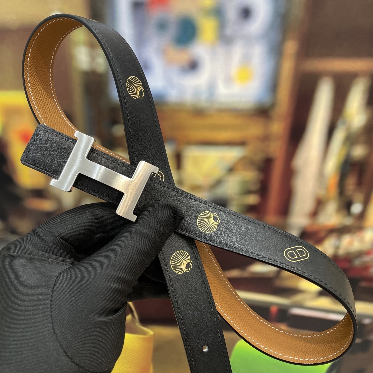 Hermès Men's H Belt in Tan Leather with Brushed Silver Buckle