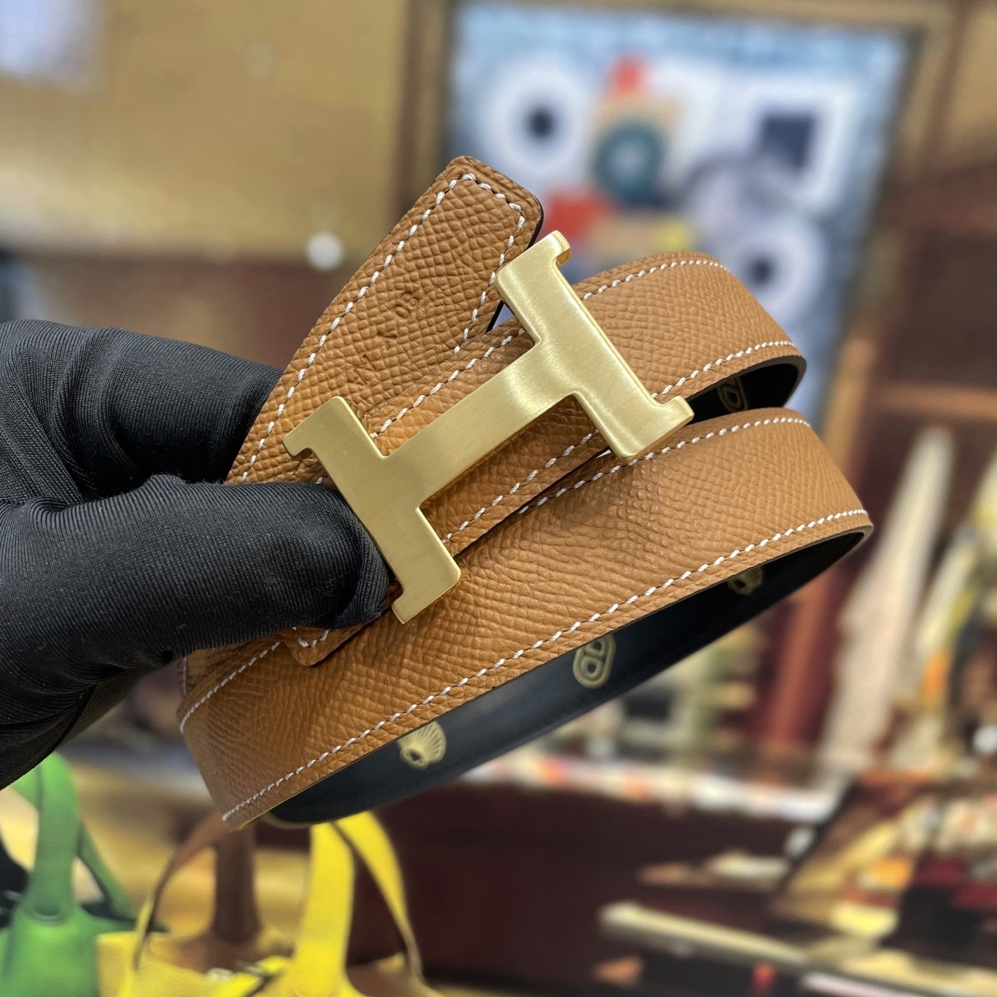 Hermès H Belt Gold Brushed Buckle Brown Epsom Leather Strap