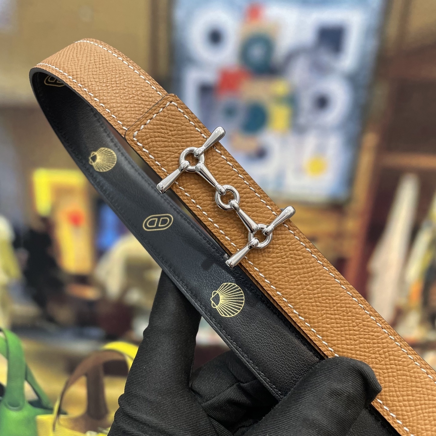 Luxury Tan Grained Leather Belt with Silver Mors Hardware