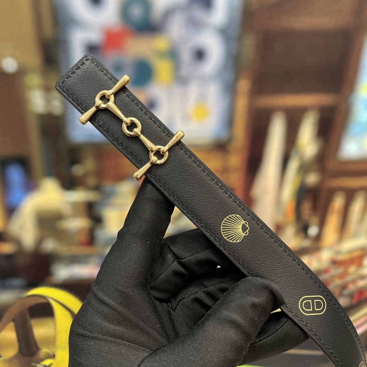 Luxury Epsom Leather Horsebit Bracelet with Gold-Tone Hardware