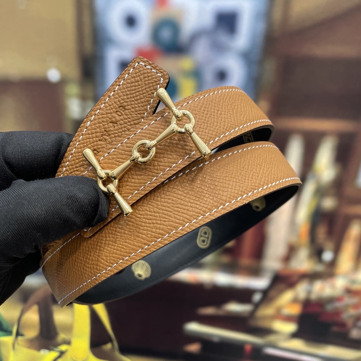 Luxury Epsom Leather Horsebit Bracelet with Gold-Tone Hardware
