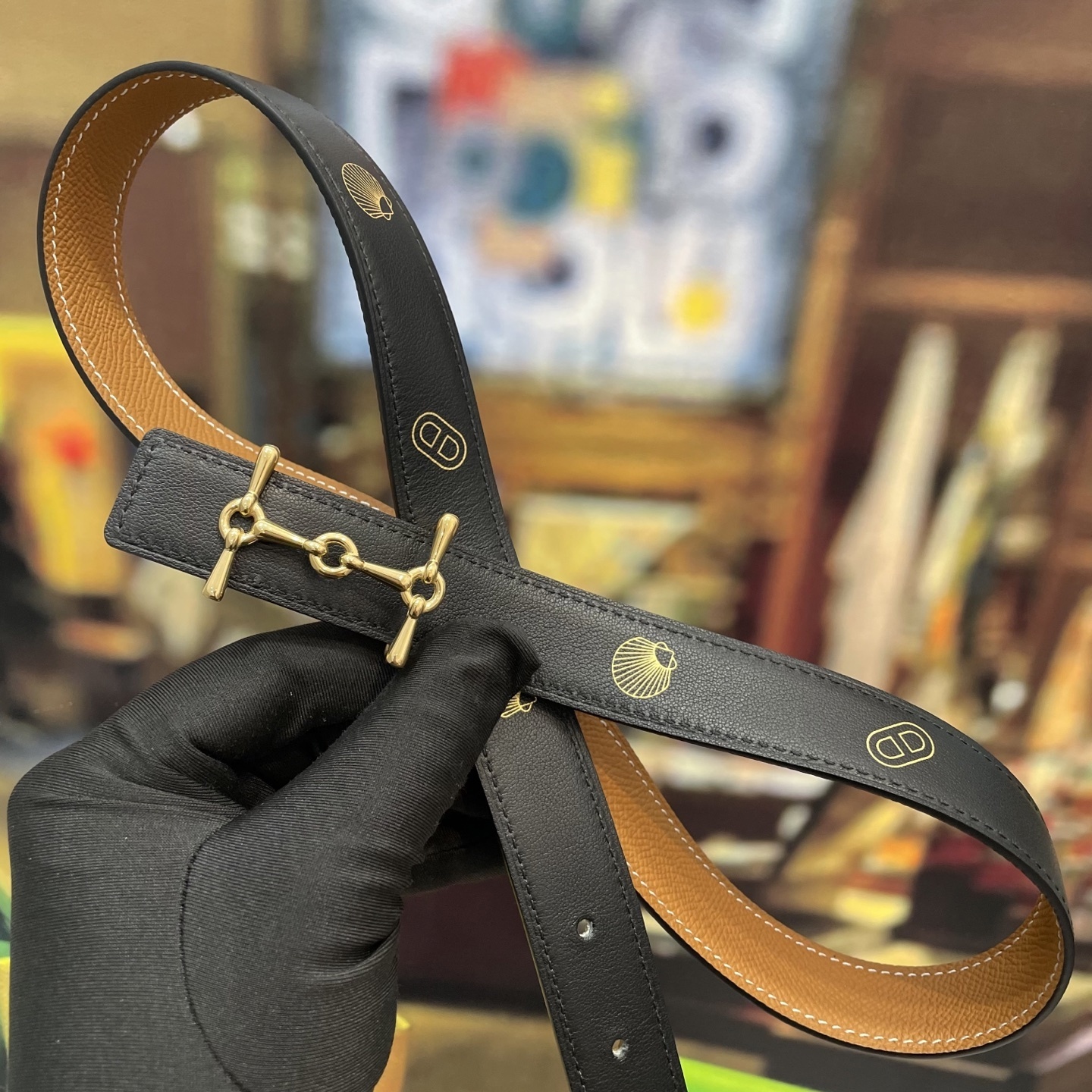 Luxury Epsom Leather Horsebit Bracelet with Gold-Tone Hardware