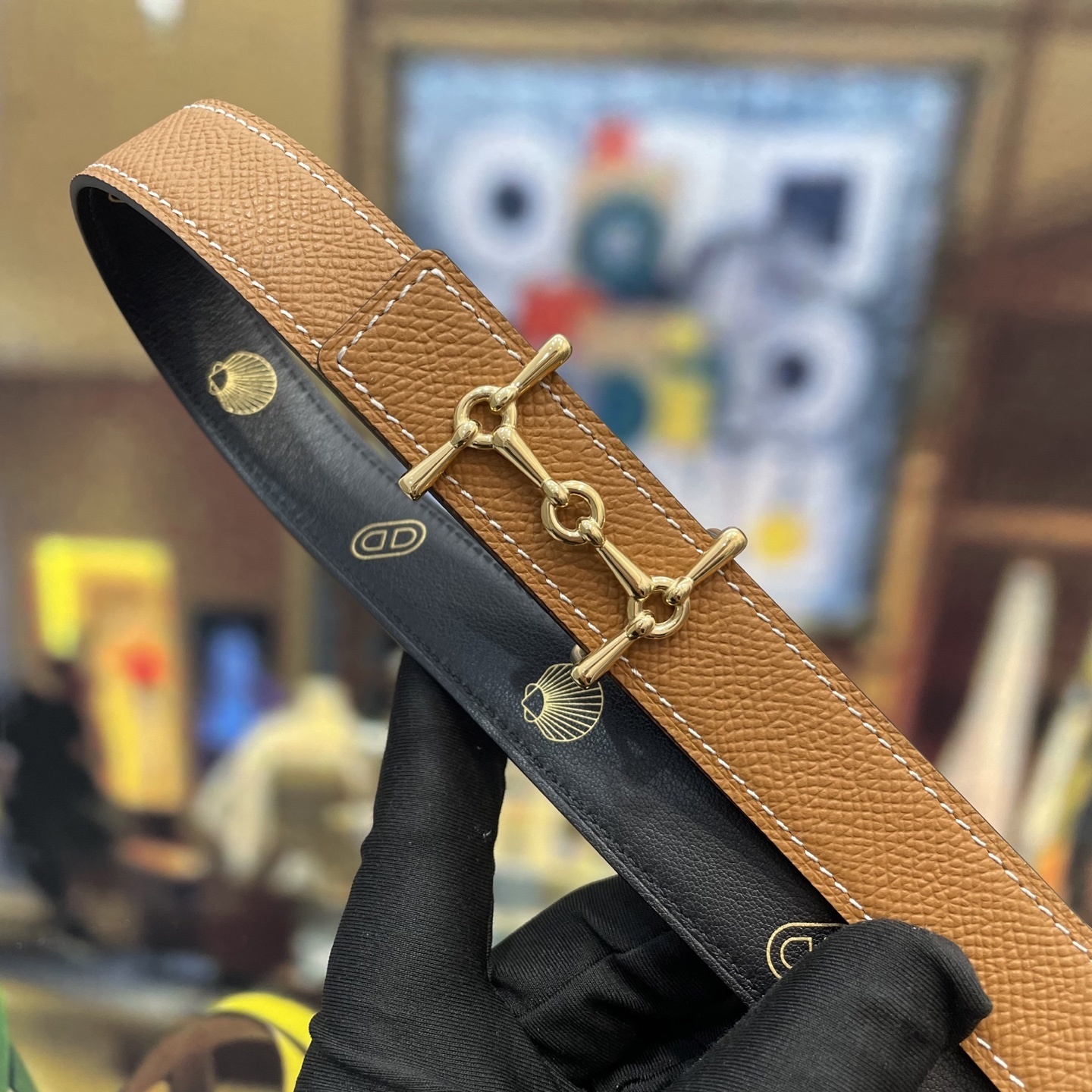 Luxury Epsom Leather Horsebit Bracelet with Gold-Tone Hardware