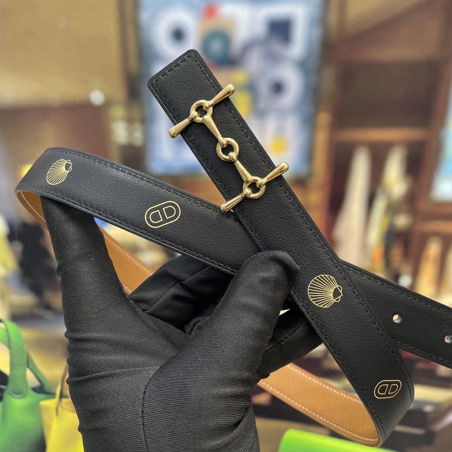 Luxury Epsom Leather Horsebit Bracelet with Gold-Tone Hardware